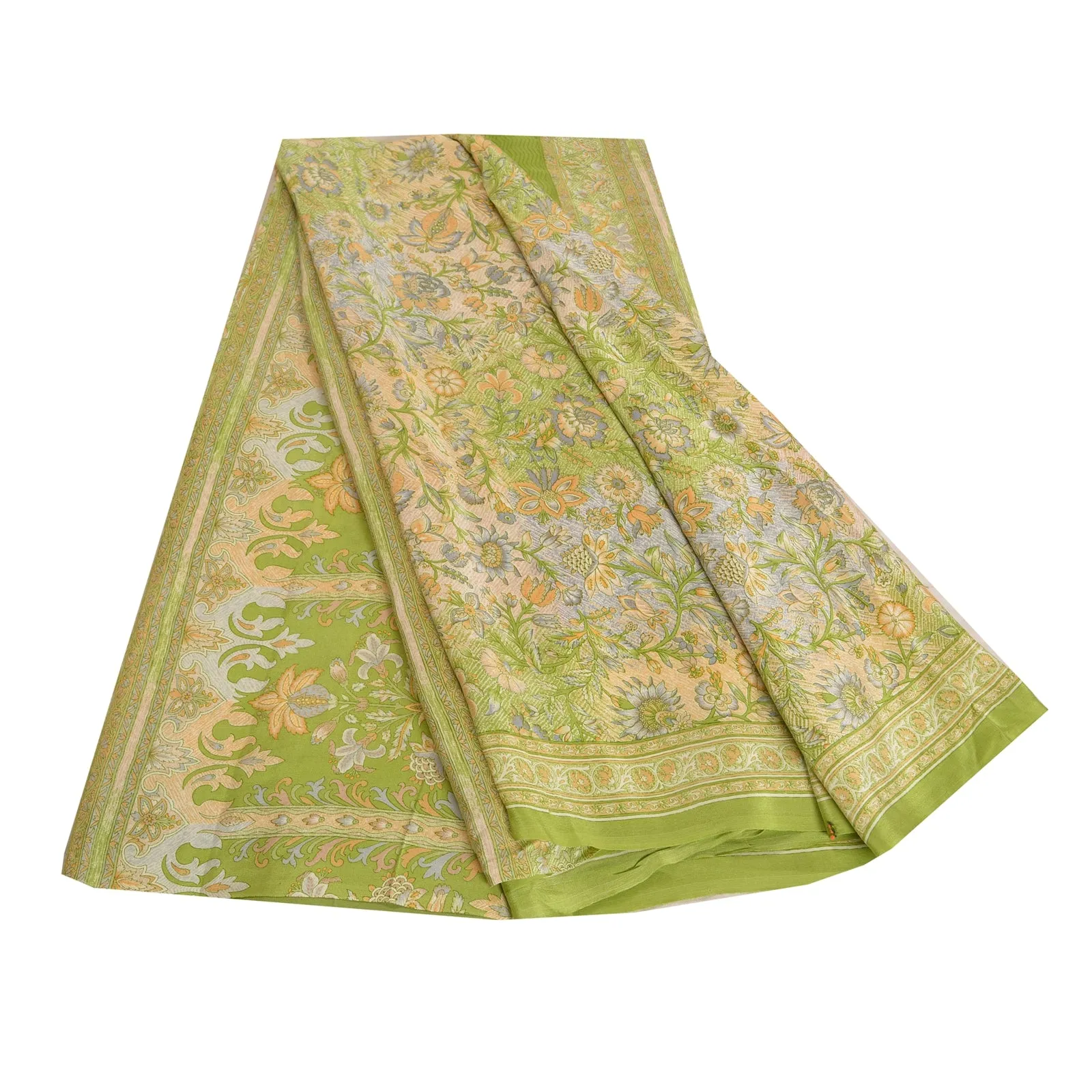 Sanskriti Vintage Sarees Multi Pure Crepe Silk Printed Sari Floral Craft Fabric