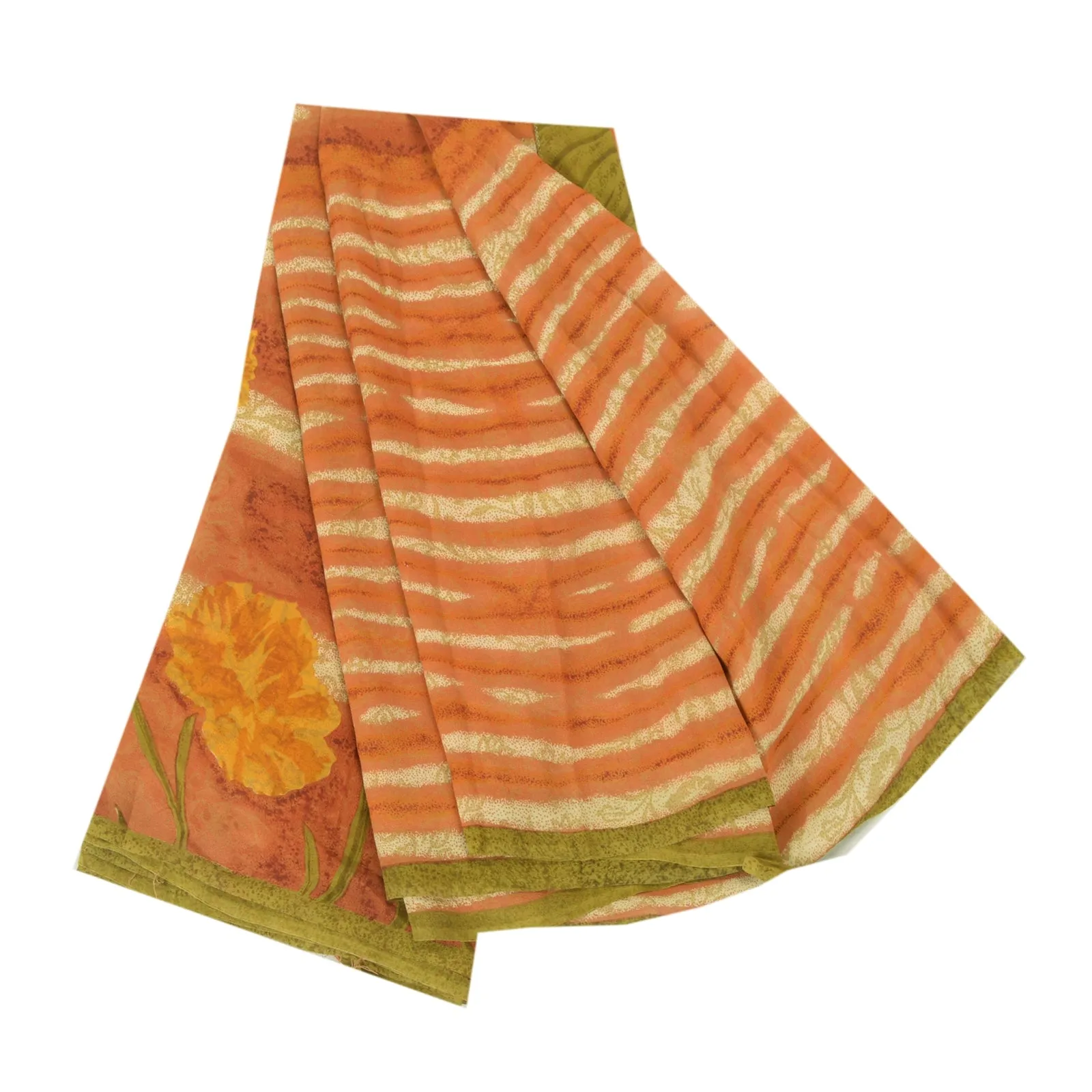 Sanskriti Vintage Sarees Orange Pure Georgette Silk Printed Sari Craft Fabric