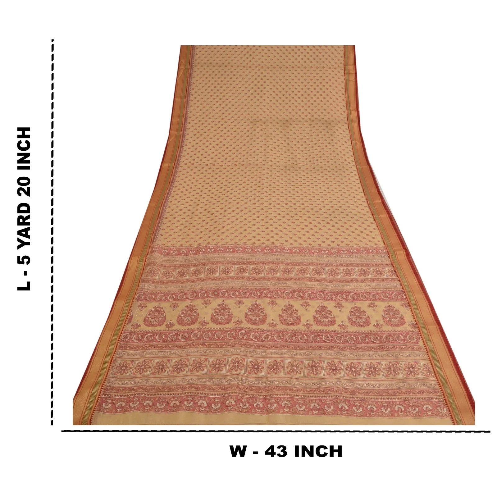 Sanskriti Vintage Sarees Peach/Pink Printed Cotton Sari Floral 5yd Craft Fabric