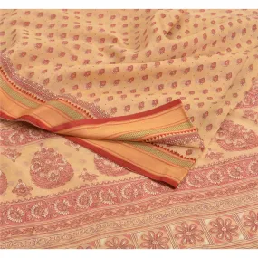 Sanskriti Vintage Sarees Peach/Pink Printed Cotton Sari Floral 5yd Craft Fabric