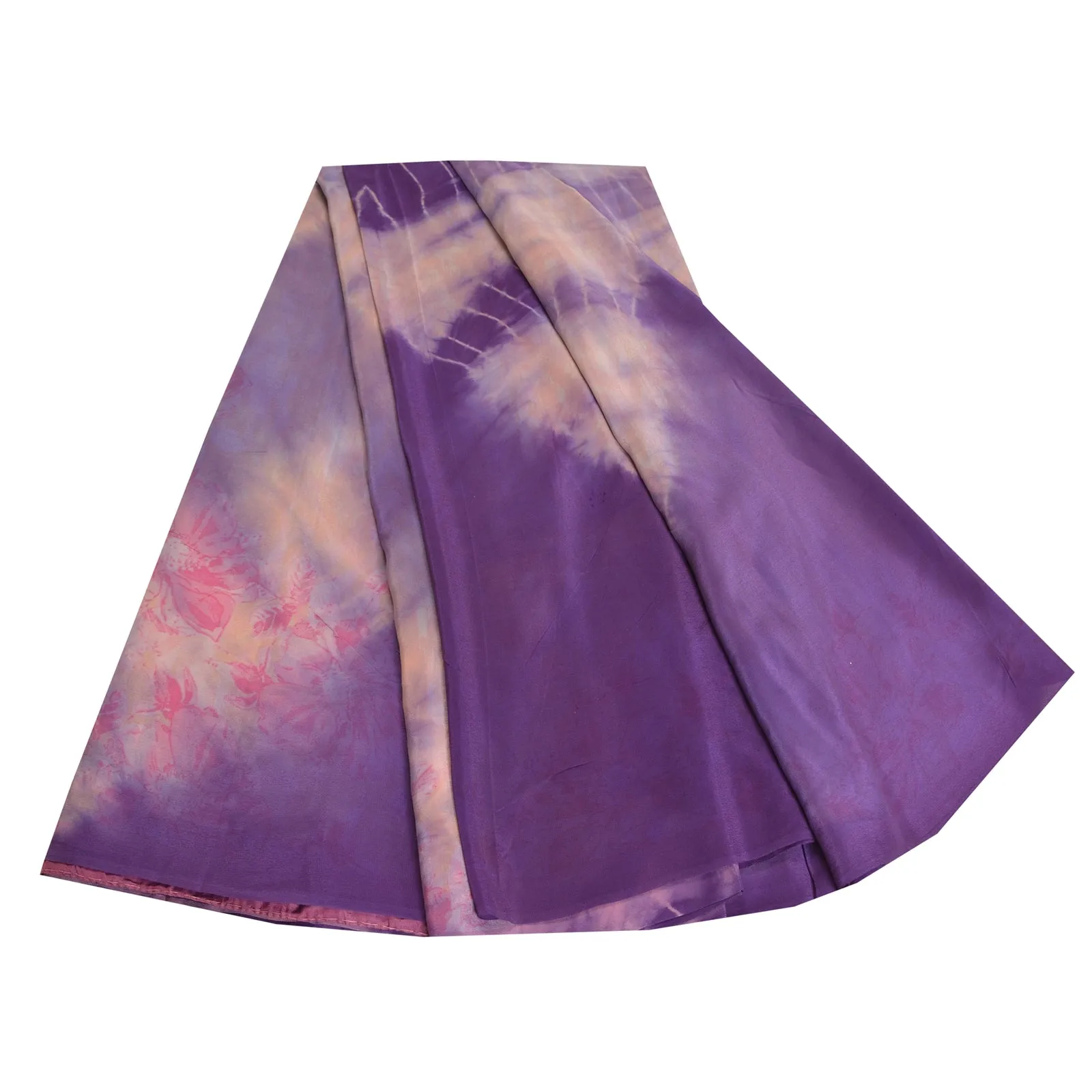 Sanskriti Vintage Sarees Purple TieDye Pure Crepe Silk Printed Sari Craft Fabric