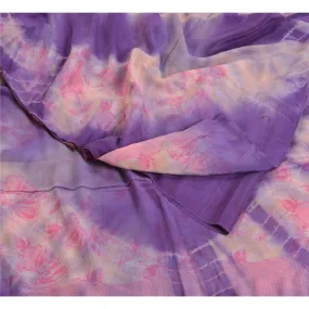 Sanskriti Vintage Sarees Purple TieDye Pure Crepe Silk Printed Sari Craft Fabric