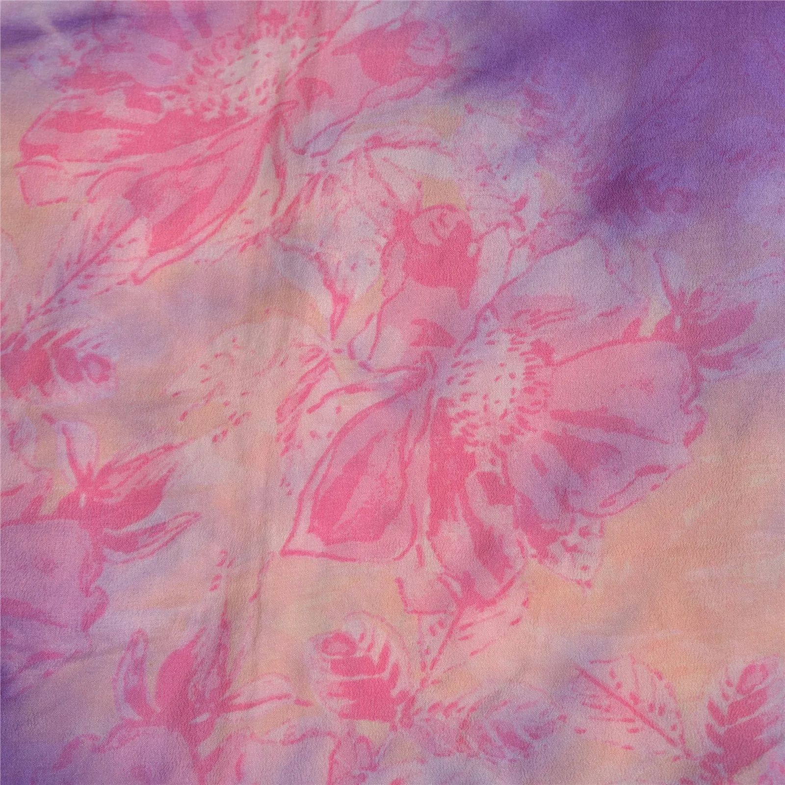 Sanskriti Vintage Sarees Purple TieDye Pure Crepe Silk Printed Sari Craft Fabric