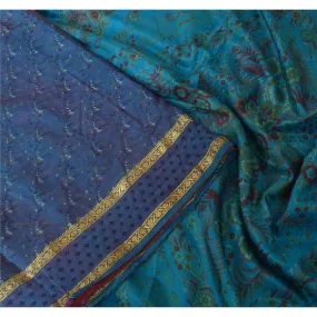 Sanskriti Vintage Sarees Purple/Blue Zari Border Pure Silk Printed Sari Fabric