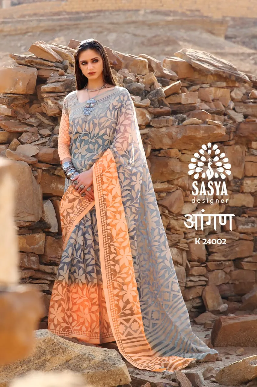 Sasya Designer Aangan Elagant Looking Beautiful Designed Sarees