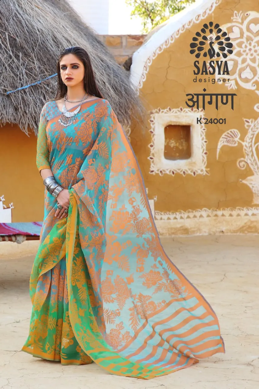 Sasya Designer Aangan Elagant Looking Beautiful Designed Sarees