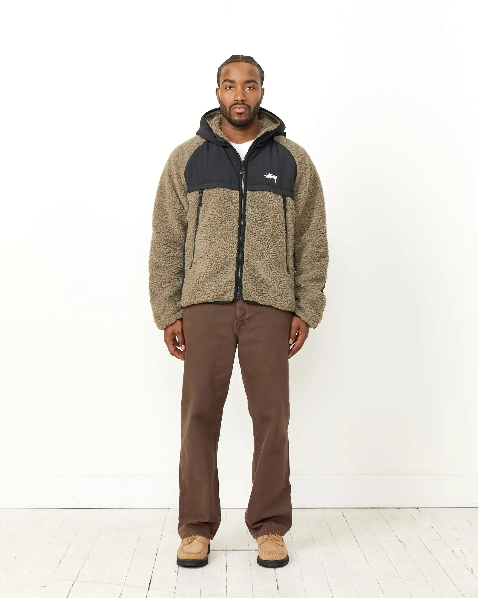 Sherpa Paneled Hooded Jacket in Stone