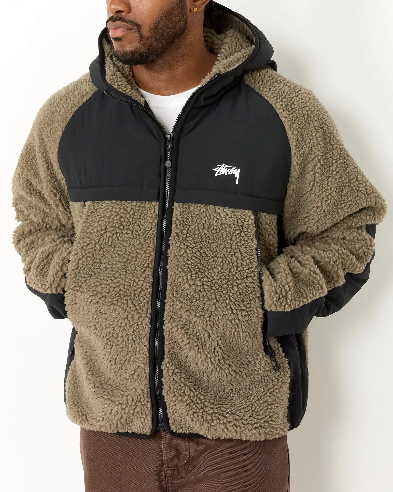 Sherpa Paneled Hooded Jacket in Stone