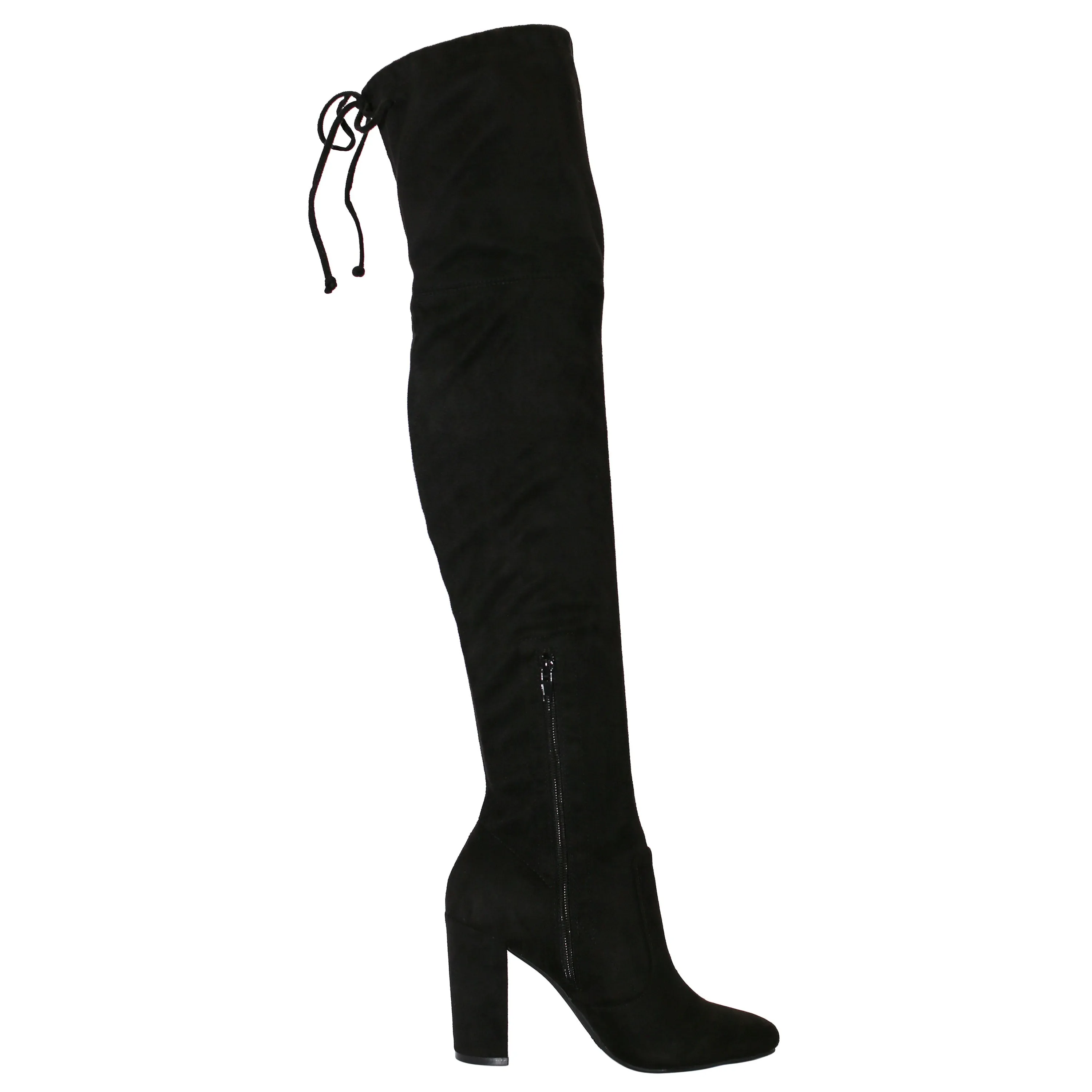 SLAY-08 Lace-Up Over The Knee Block Heel Boots