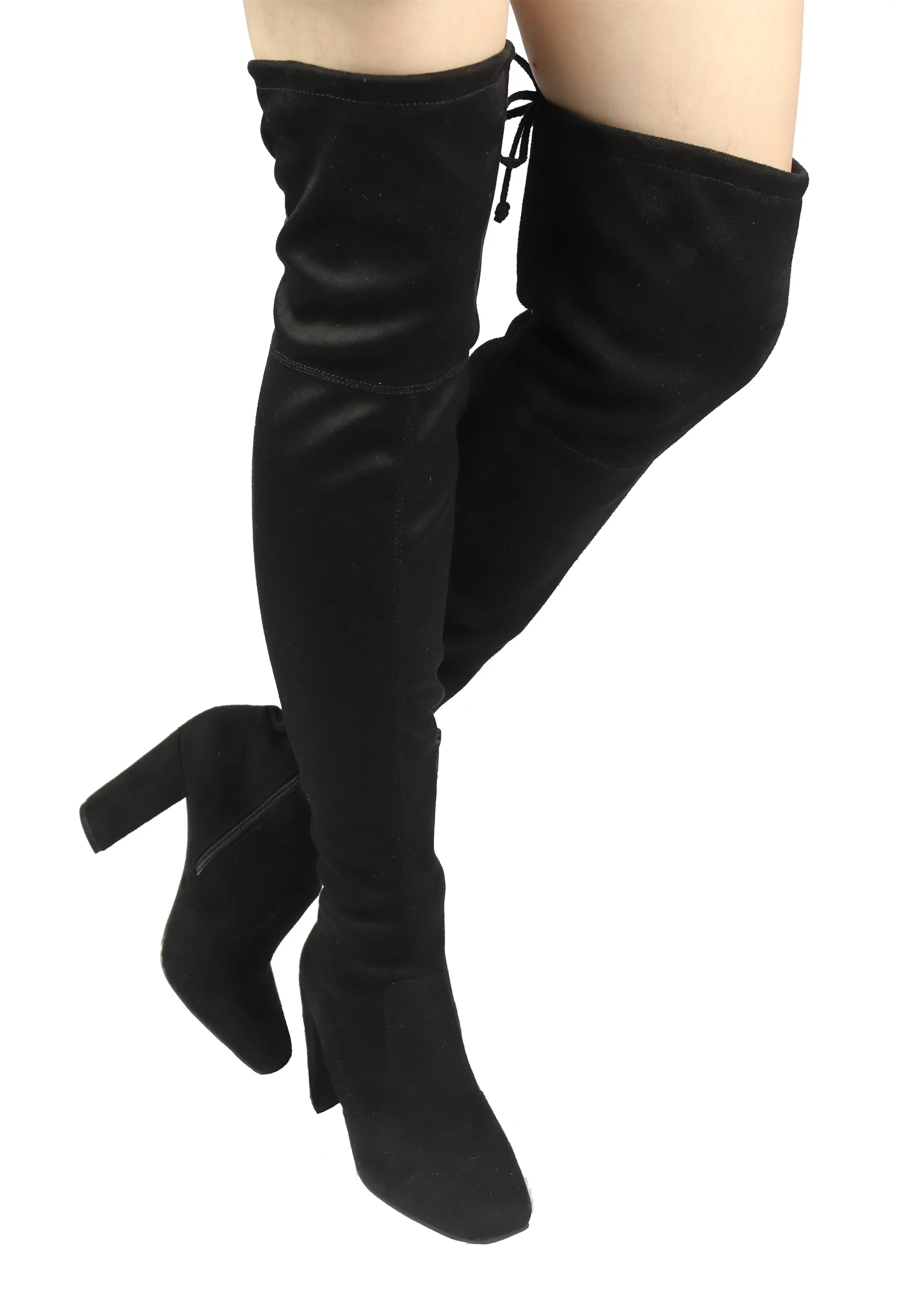 SLAY-08 Lace-Up Over The Knee Block Heel Boots