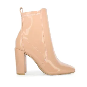 SLAY-13 Faux Patent Leather Square Toe Chunky Block Heel Ankle Boots