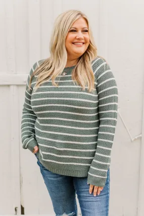 Soak In The Moment Striped Sweater- Dark Sage