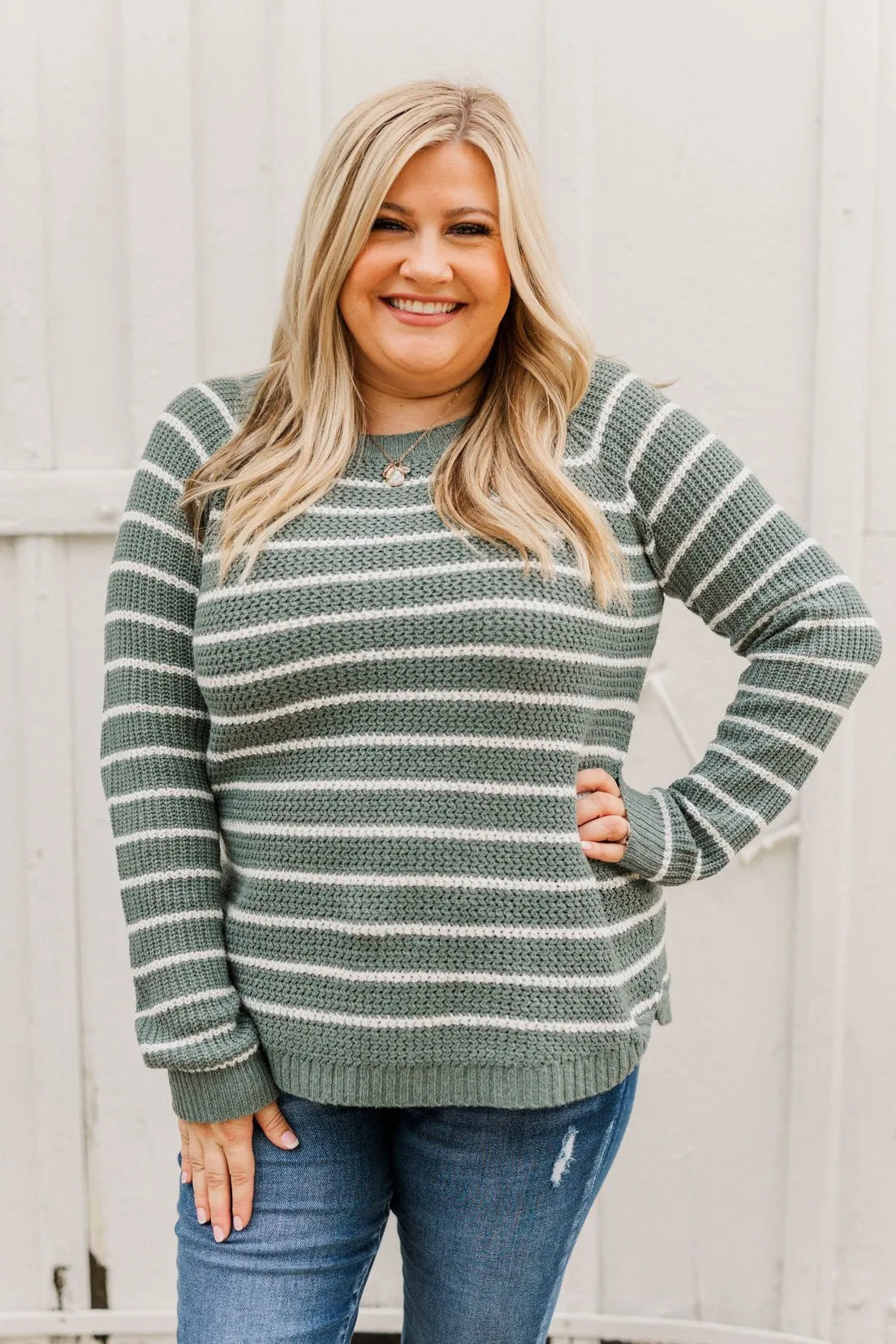 Soak In The Moment Striped Sweater- Dark Sage