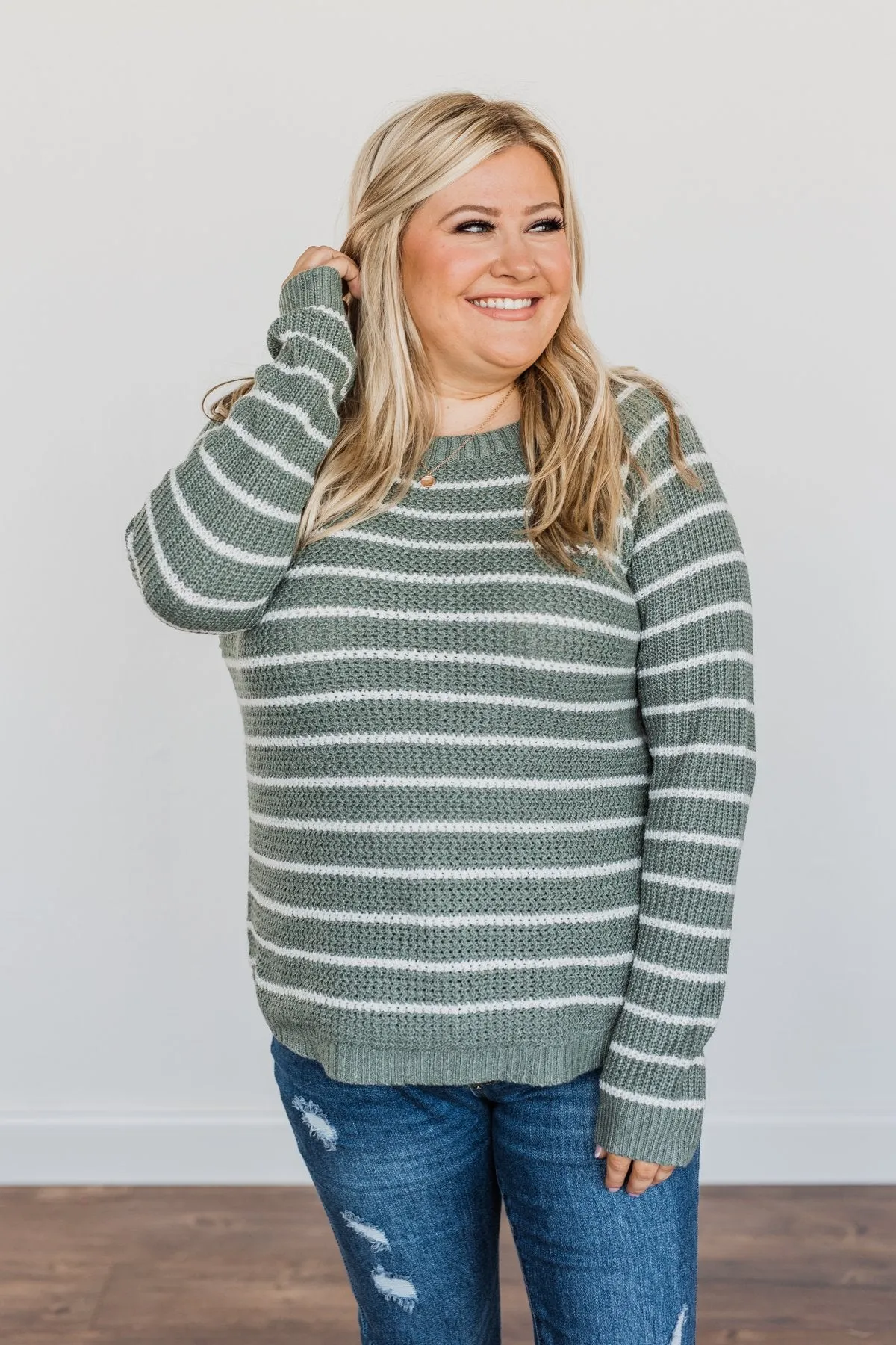 Soak In The Moment Striped Sweater- Dark Sage