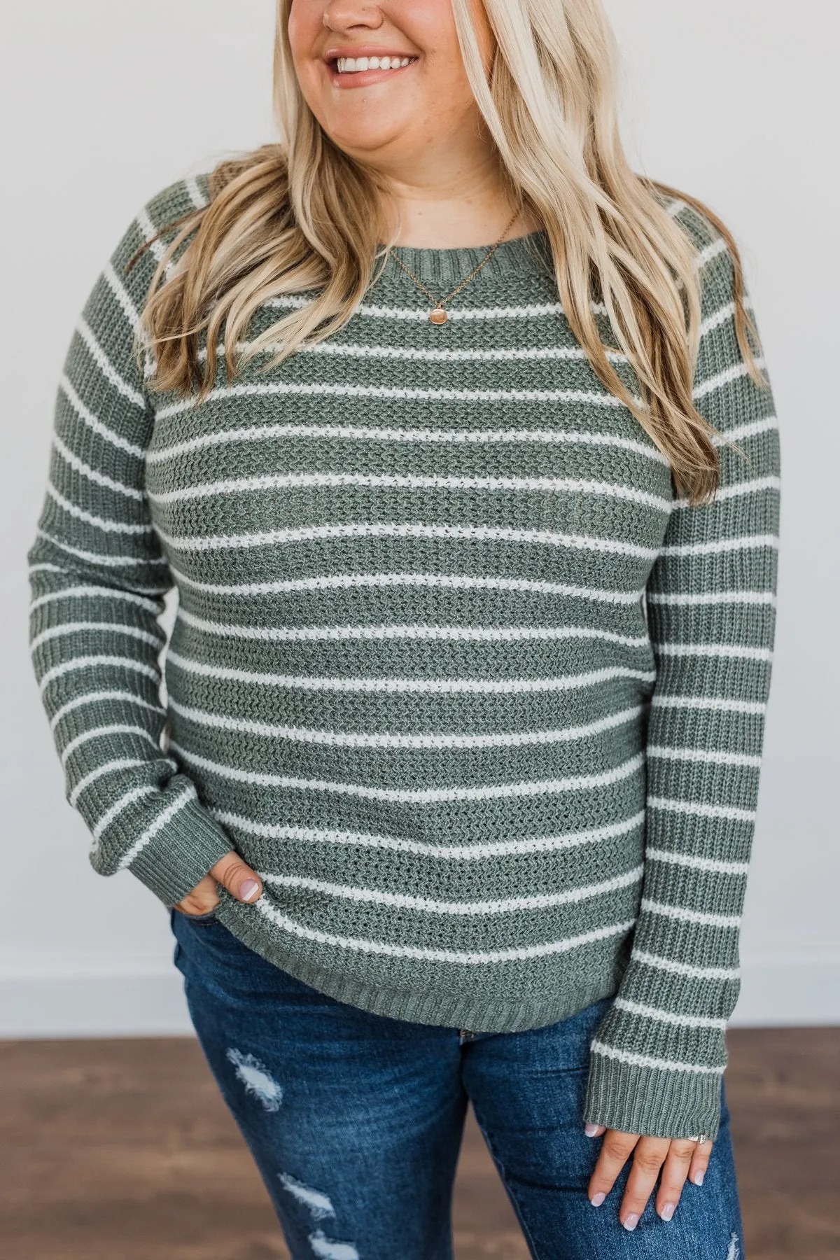 Soak In The Moment Striped Sweater- Dark Sage