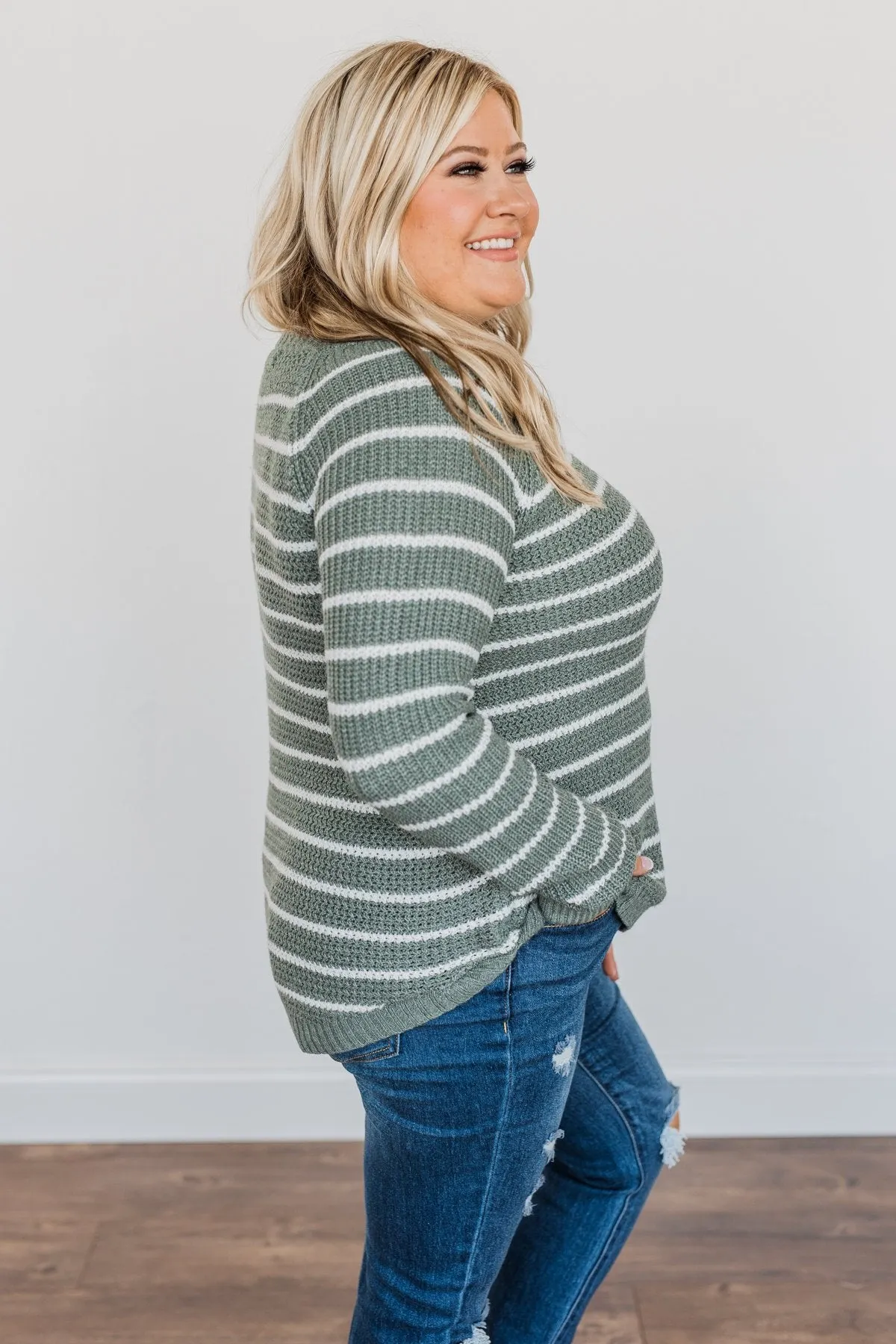 Soak In The Moment Striped Sweater- Dark Sage