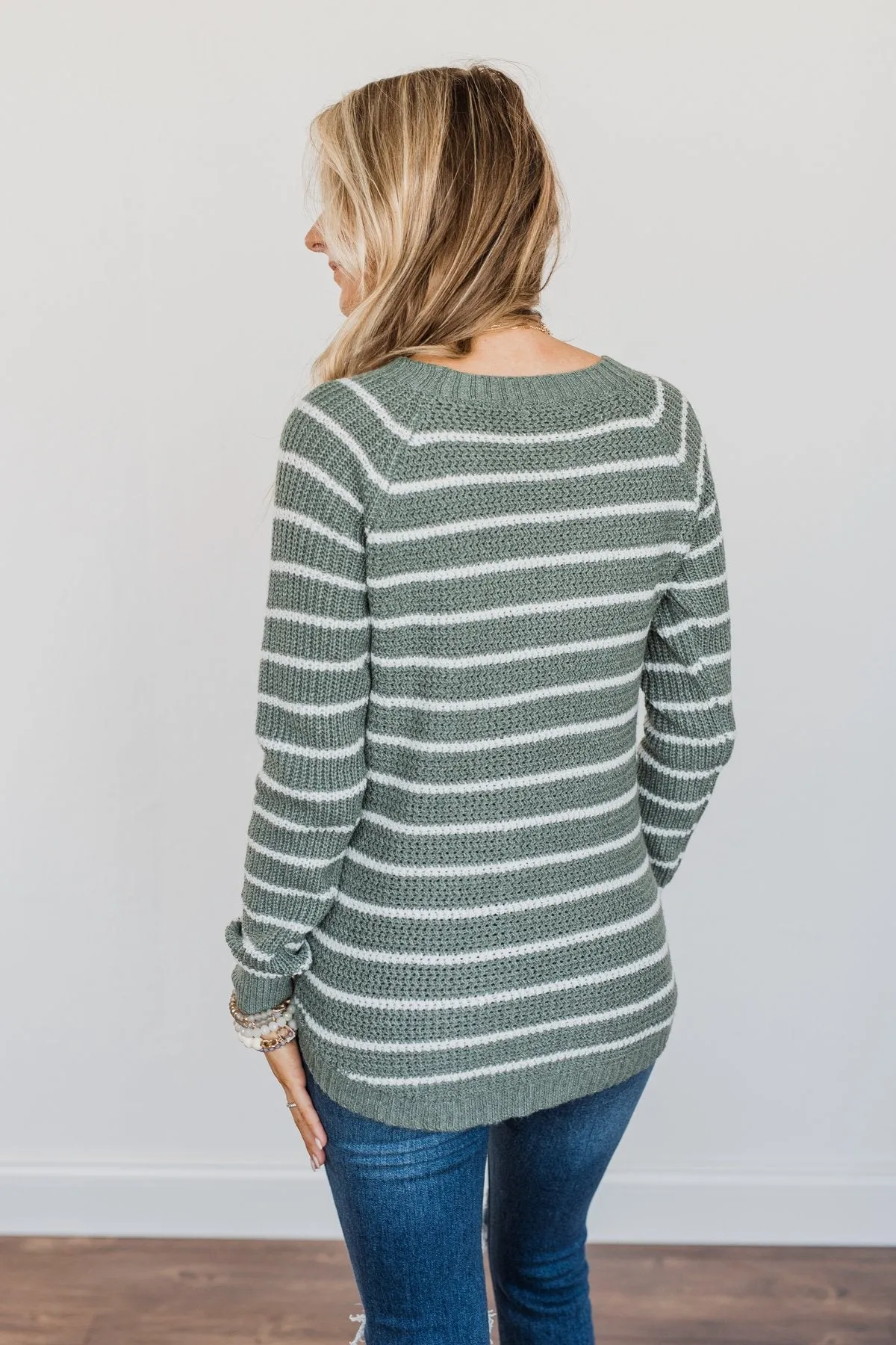 Soak In The Moment Striped Sweater- Dark Sage