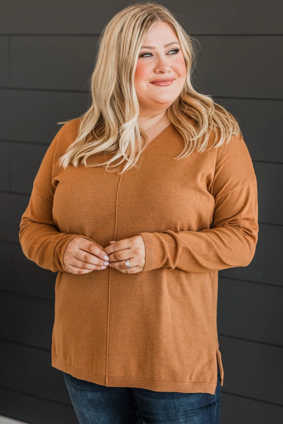 Soft As A Cloud V-Neck Sweater- Camel