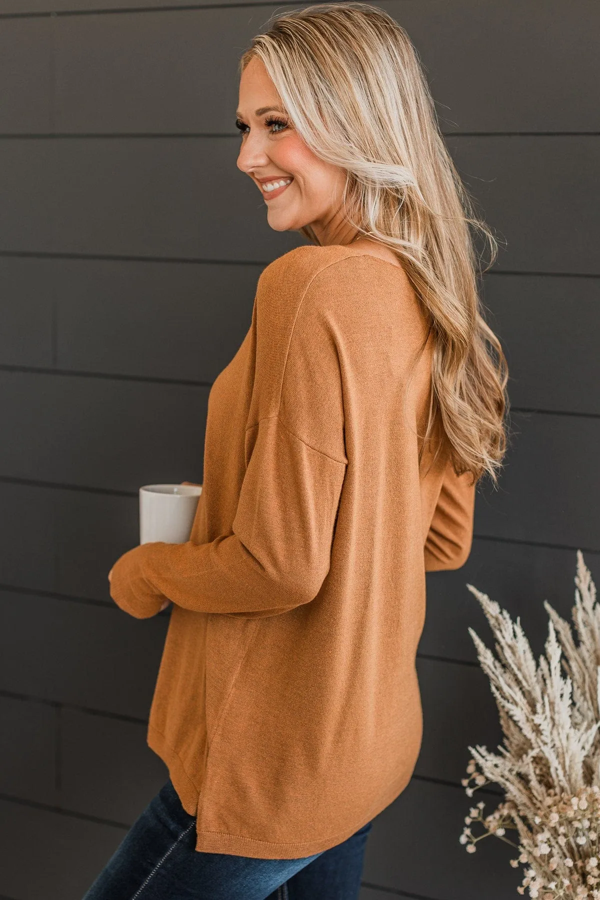 Soft As A Cloud V-Neck Sweater- Camel