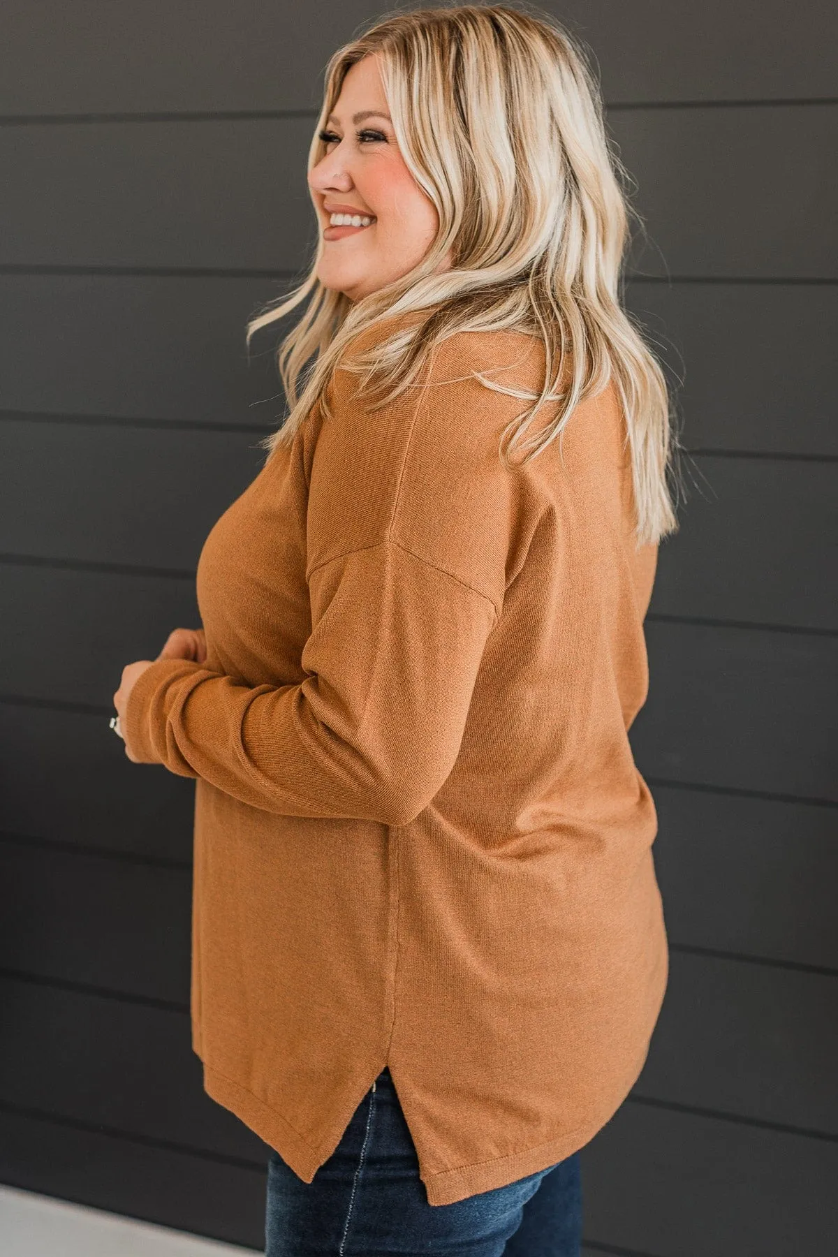 Soft As A Cloud V-Neck Sweater- Camel