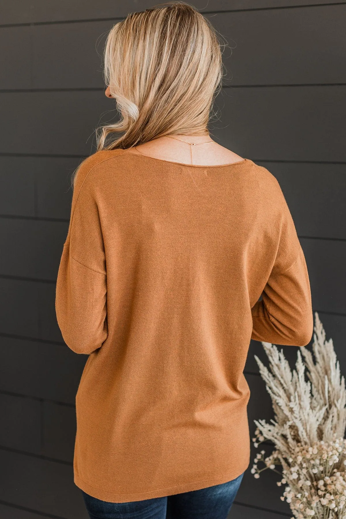 Soft As A Cloud V-Neck Sweater- Camel