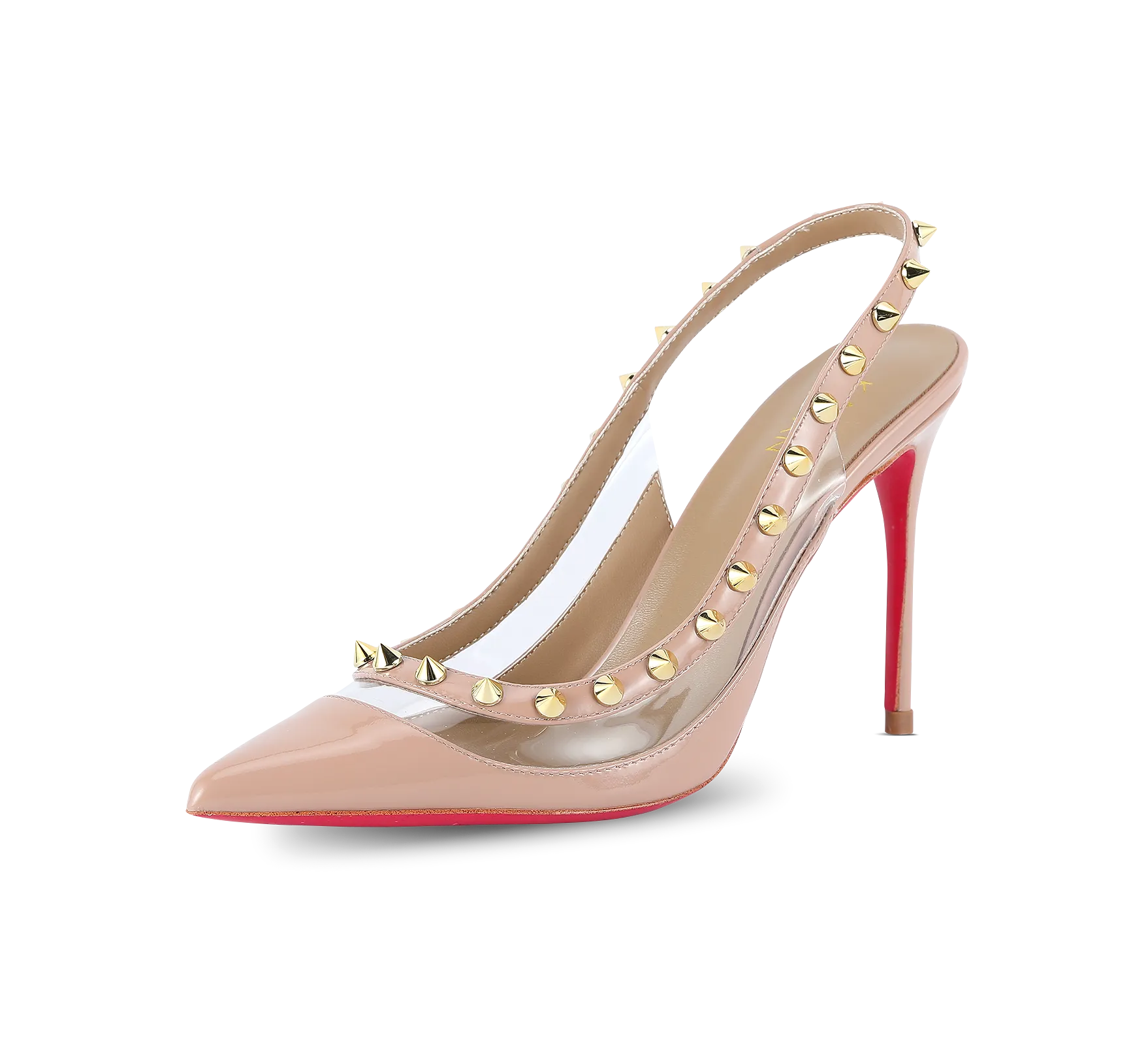 Spiky PVC Slingback Pink Sole Pumps