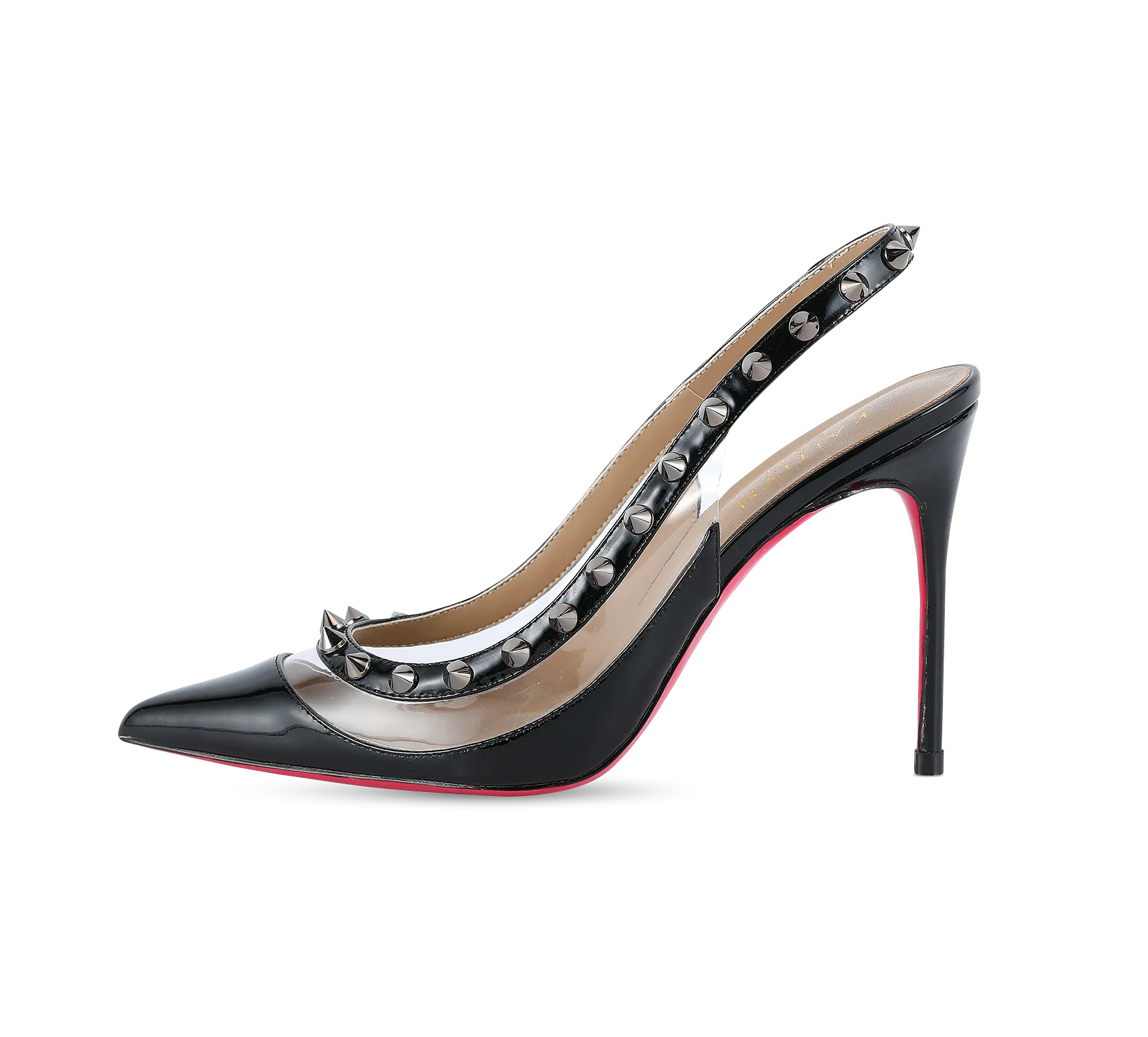 Spiky PVC Slingback Pink Sole Pumps