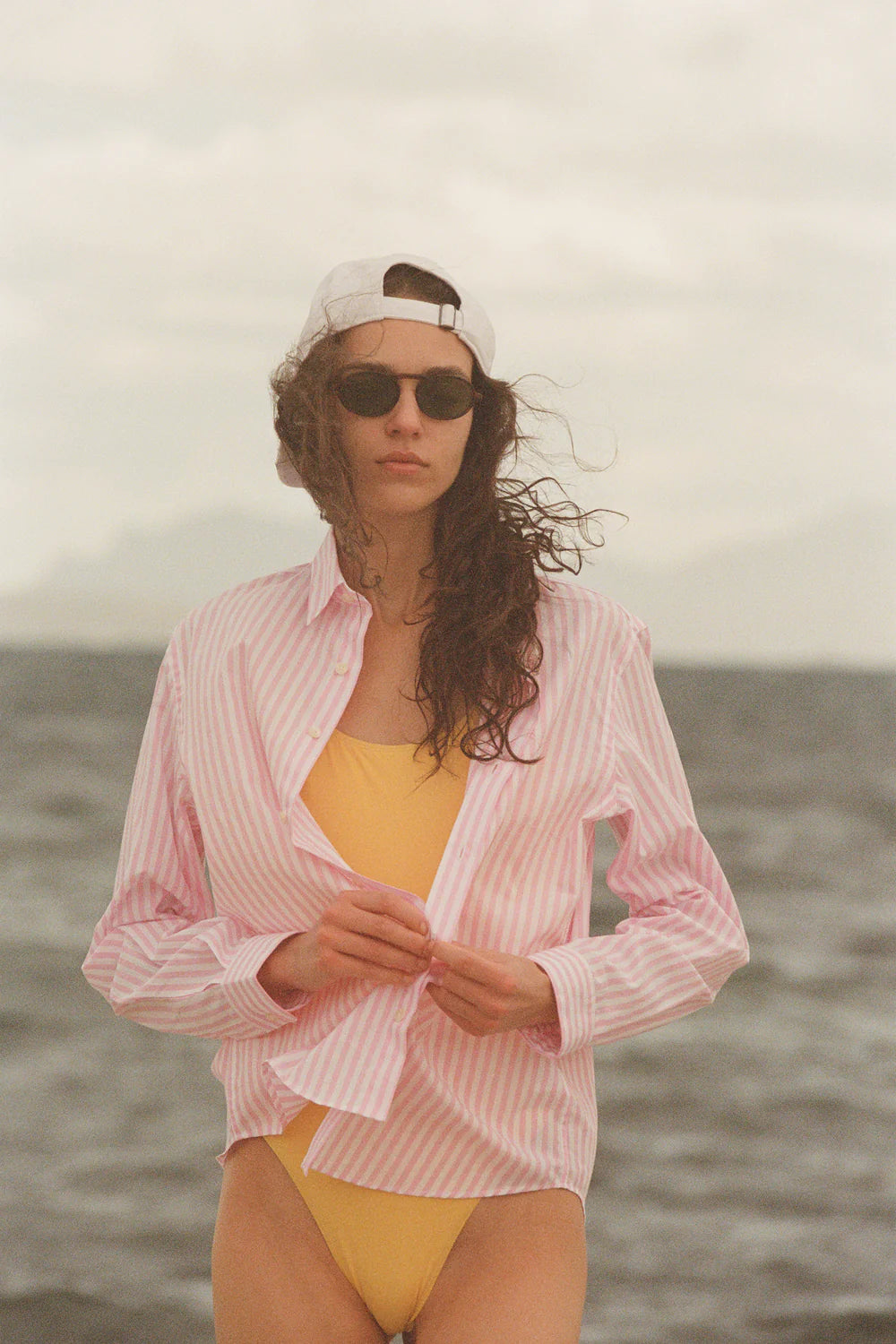 Sporty & Rich Embroidered Button Shirt White/Pink Large Stripe White