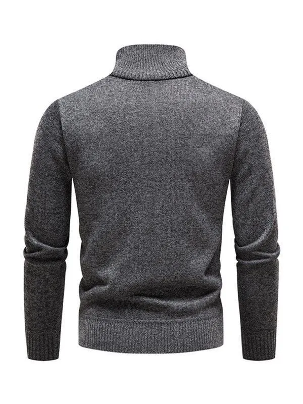 Stand-Up Collar Patchwork Zipper Men Turtleneck Sweater