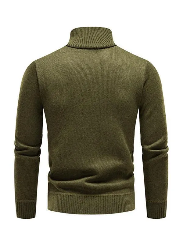 Stand-Up Collar Patchwork Zipper Men Turtleneck Sweater