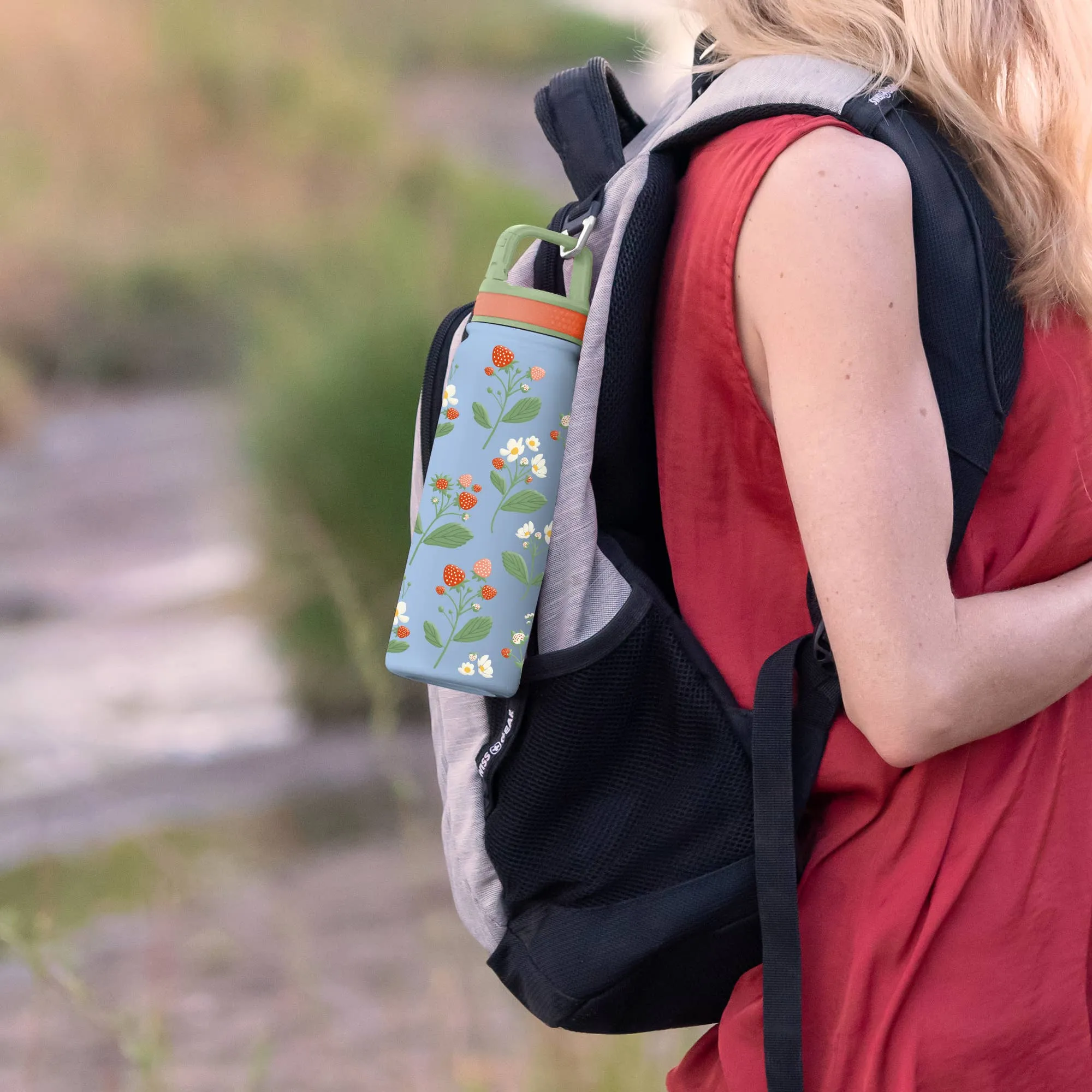 Strawberry Blooms Snap-Hook Water Bottle