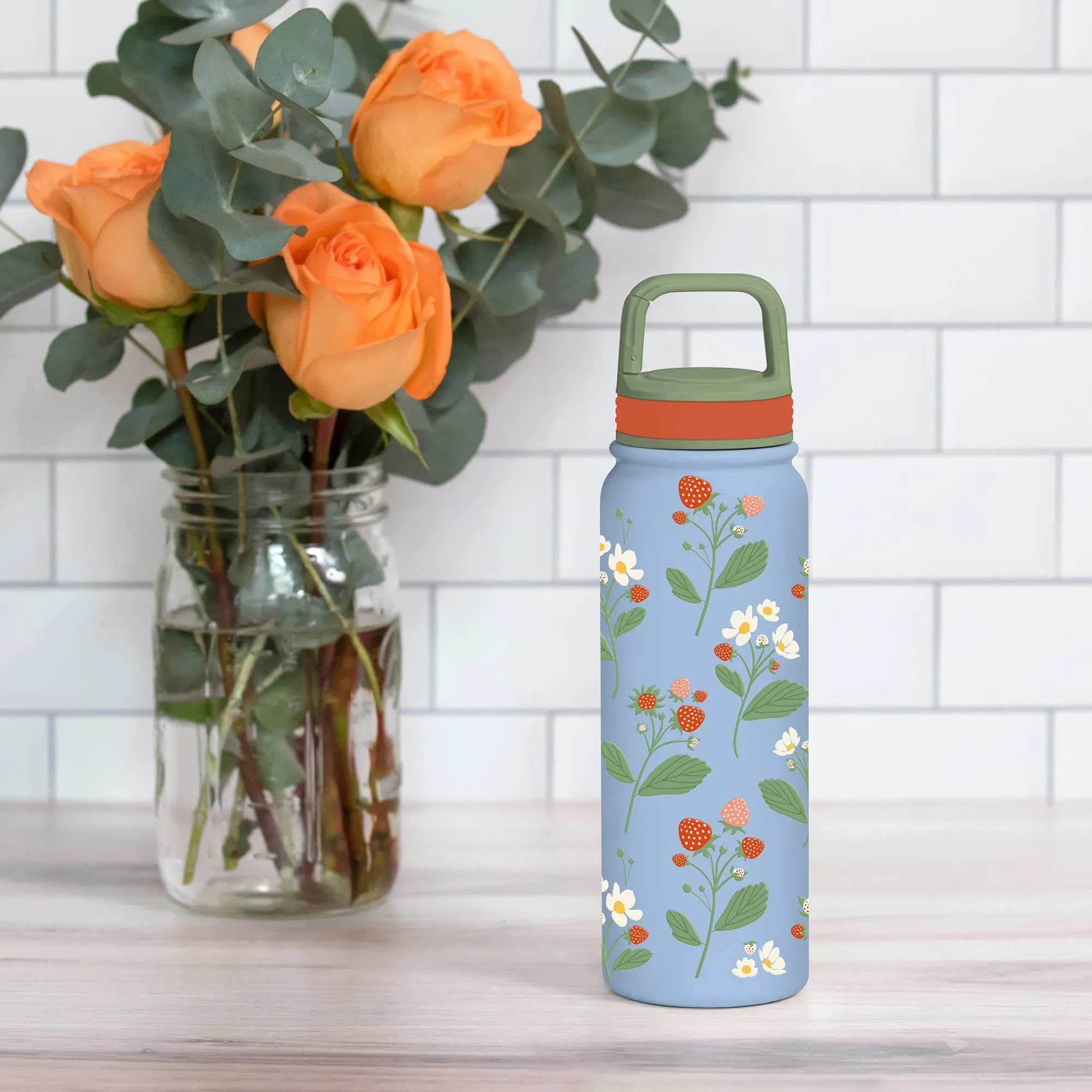 Strawberry Blooms Snap-Hook Water Bottle