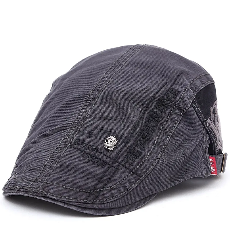 Summer Outdoor Cotton Peaked Letter Embroidery Berets Caps for Men