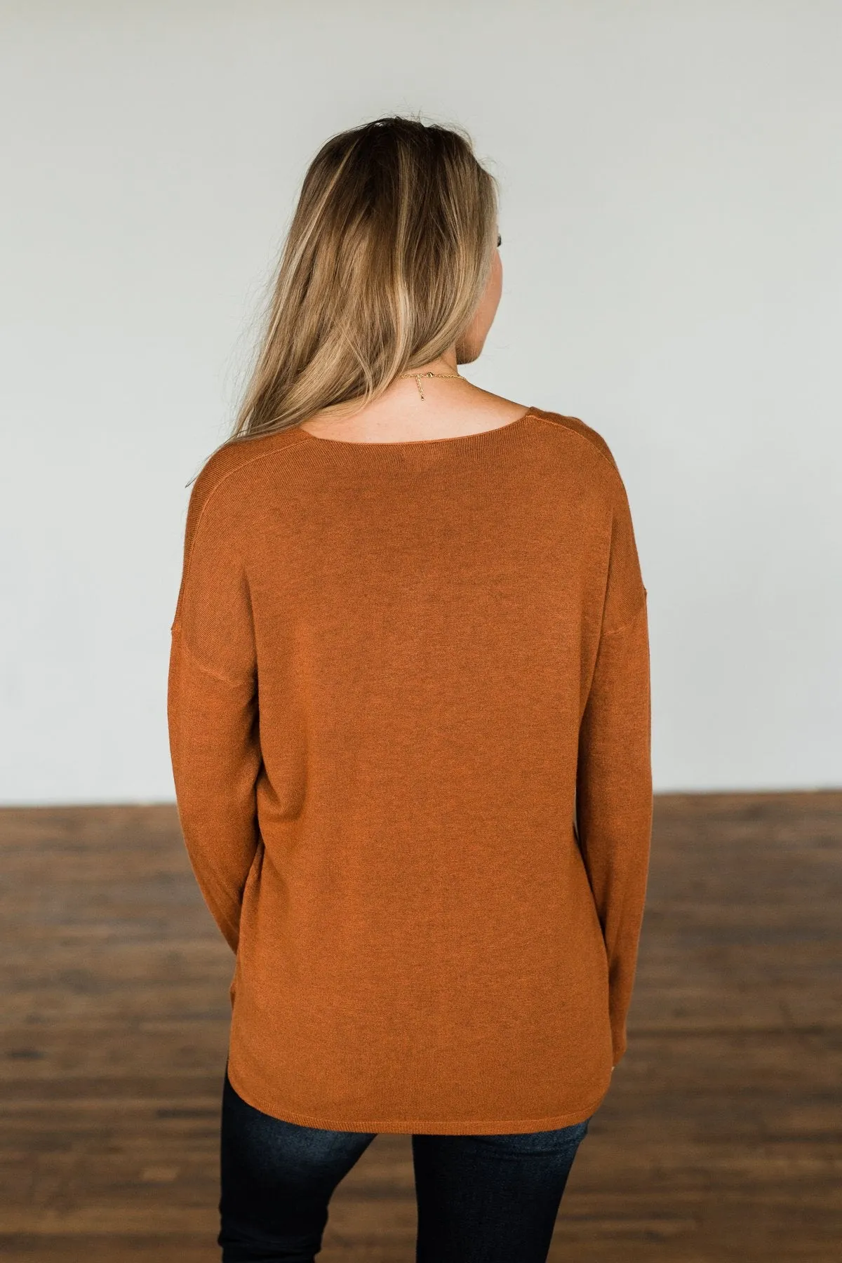 The Best Part V-Neck Sweater- Dark Camel