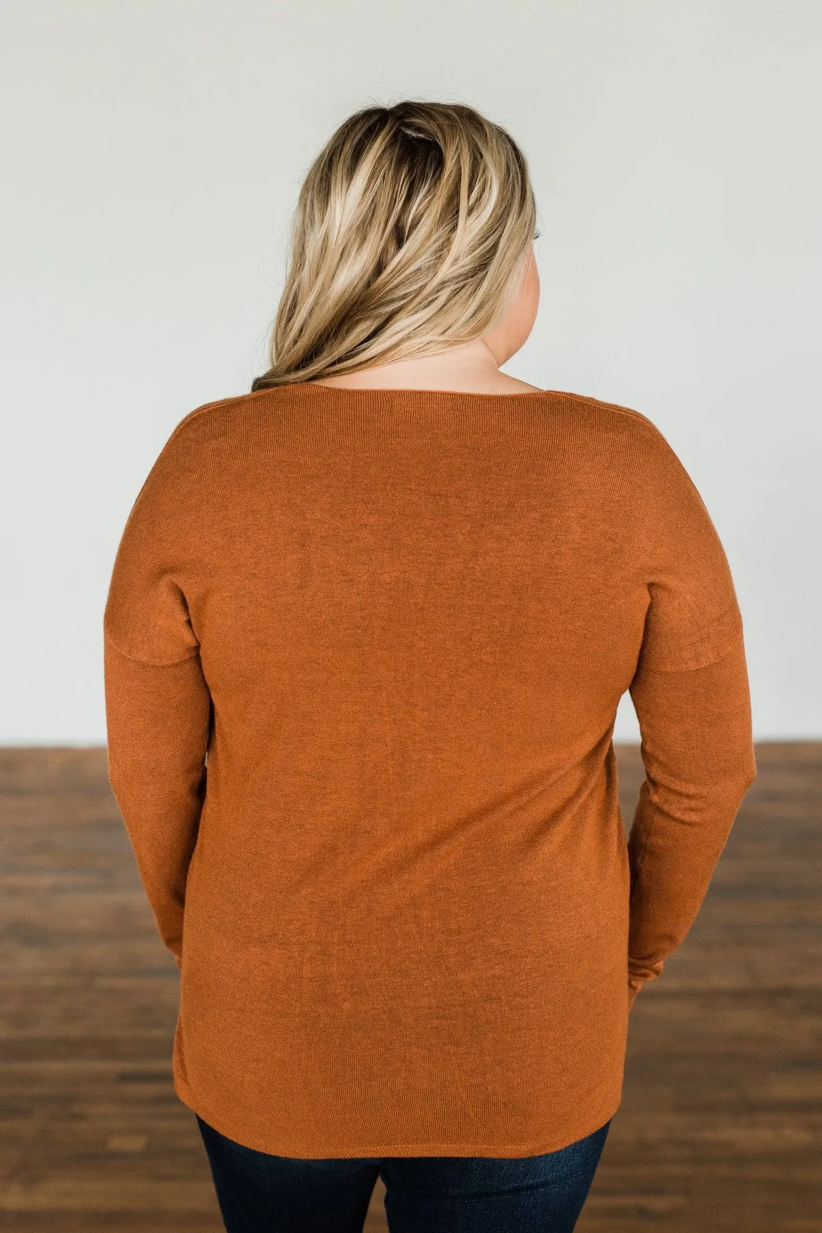 The Best Part V-Neck Sweater- Dark Camel