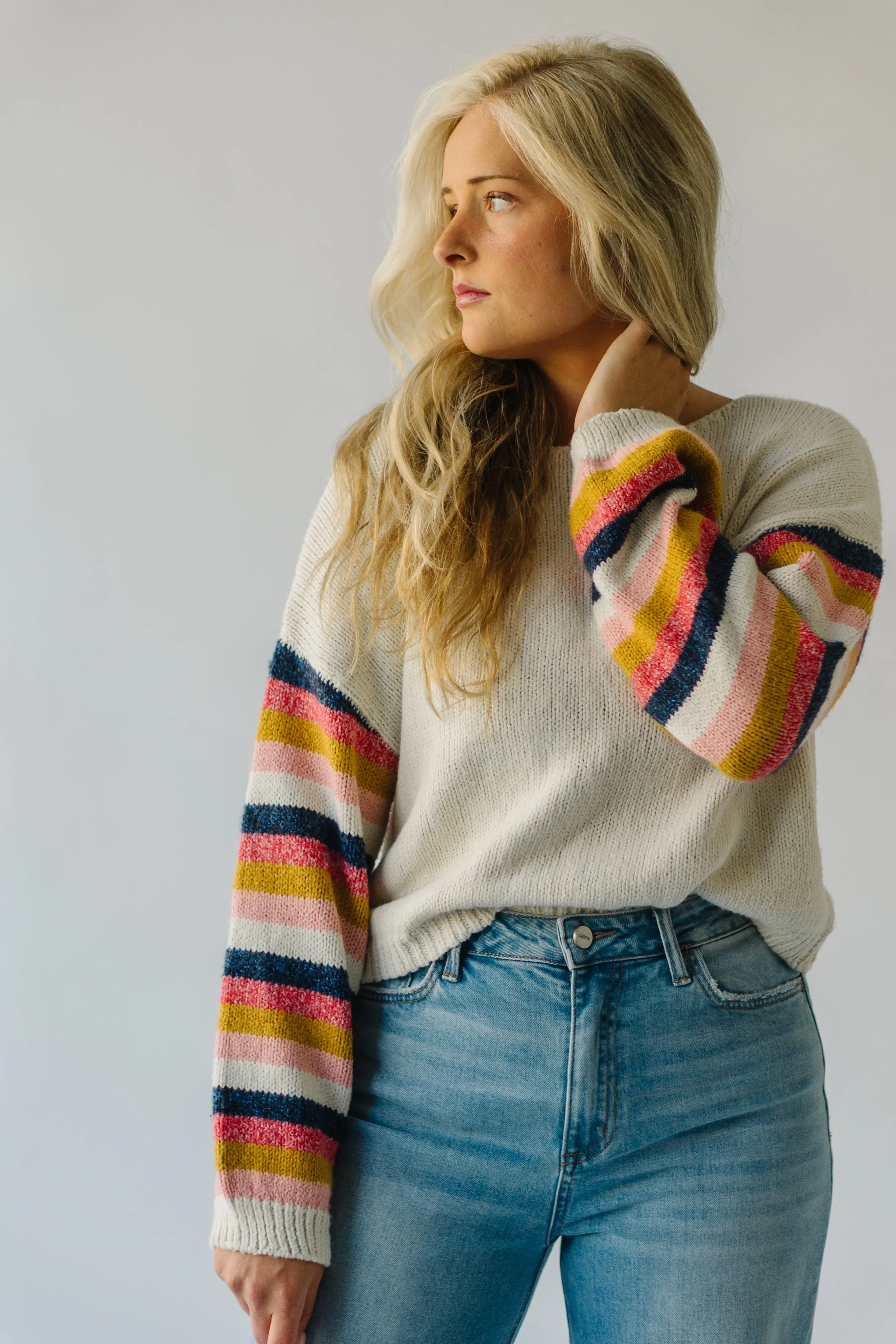 The Reden Woven Striped Sweater in Ivory Multi