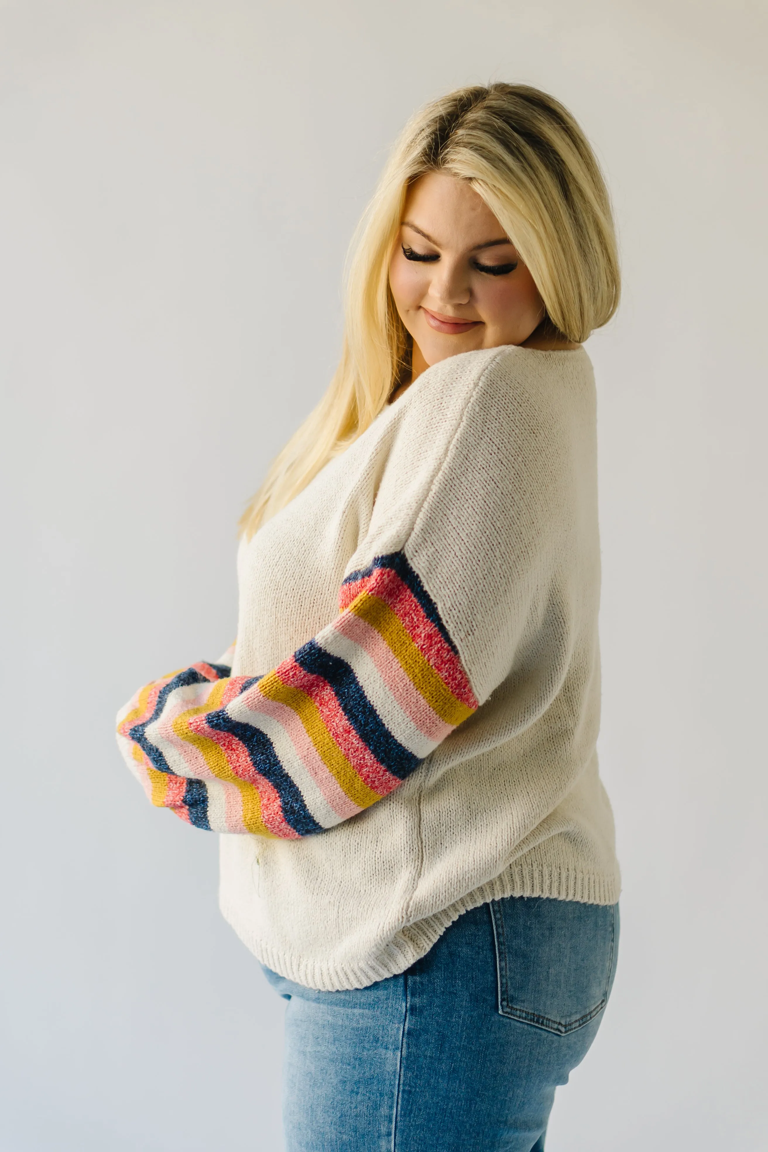 The Reden Woven Striped Sweater in Ivory Multi