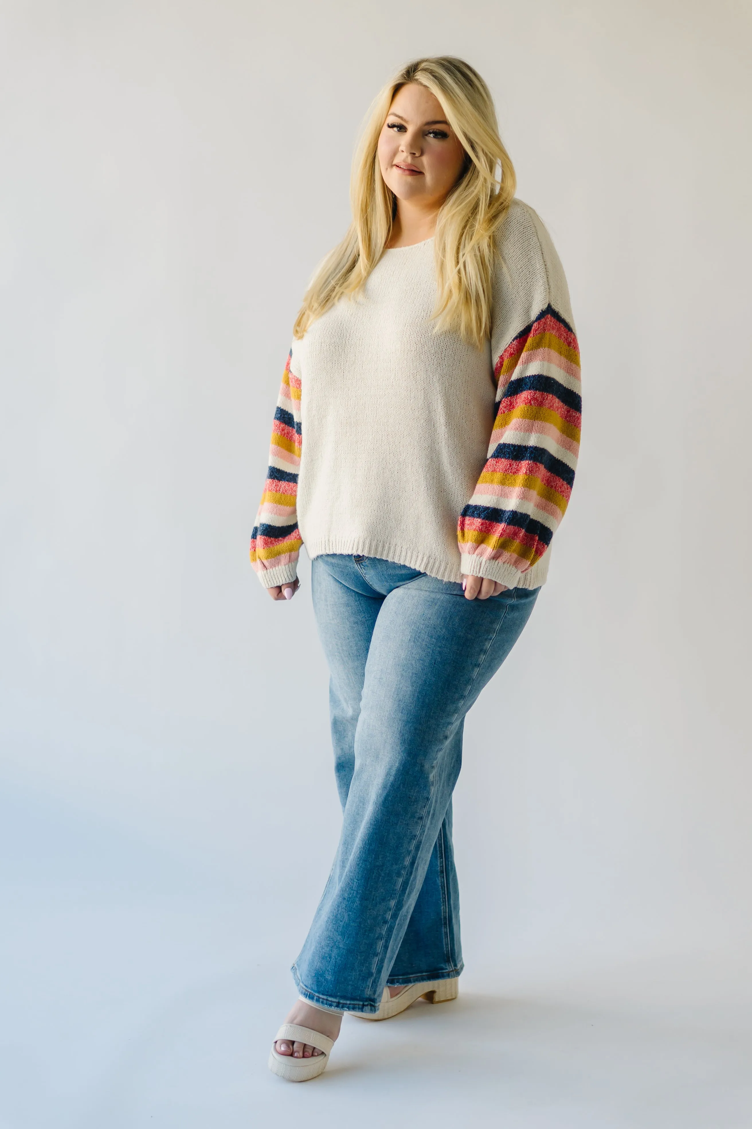 The Reden Woven Striped Sweater in Ivory Multi