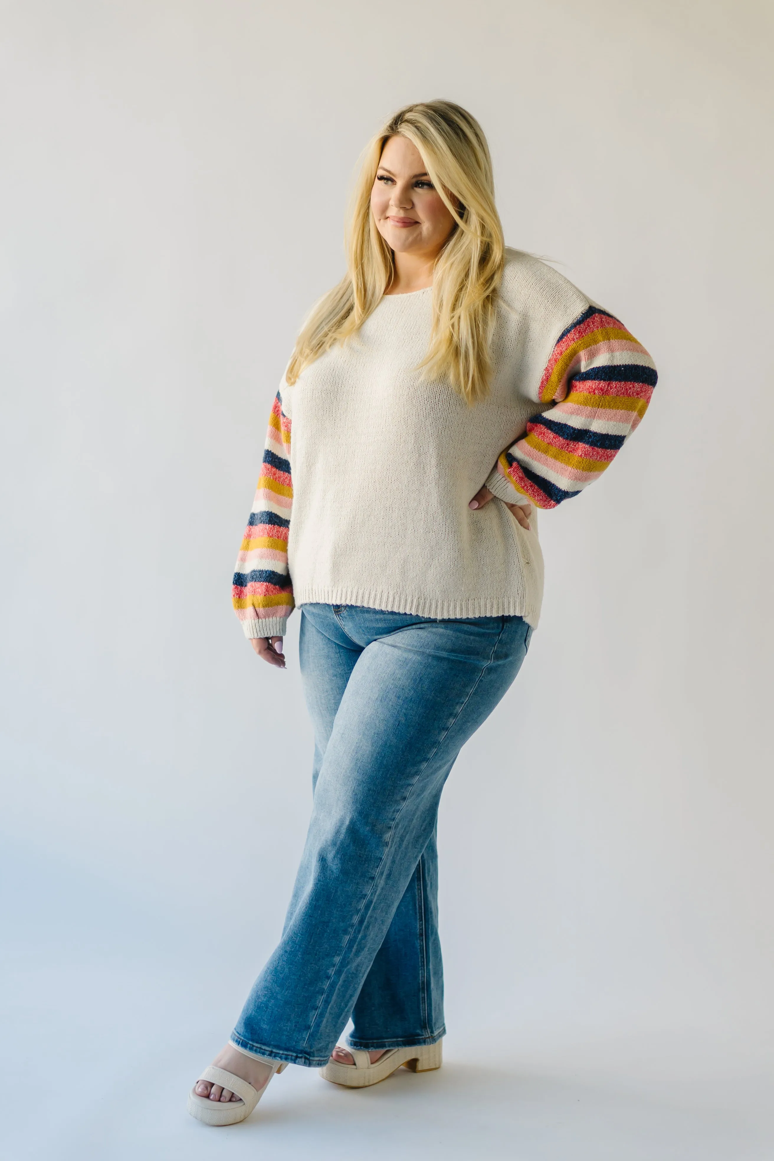 The Reden Woven Striped Sweater in Ivory Multi