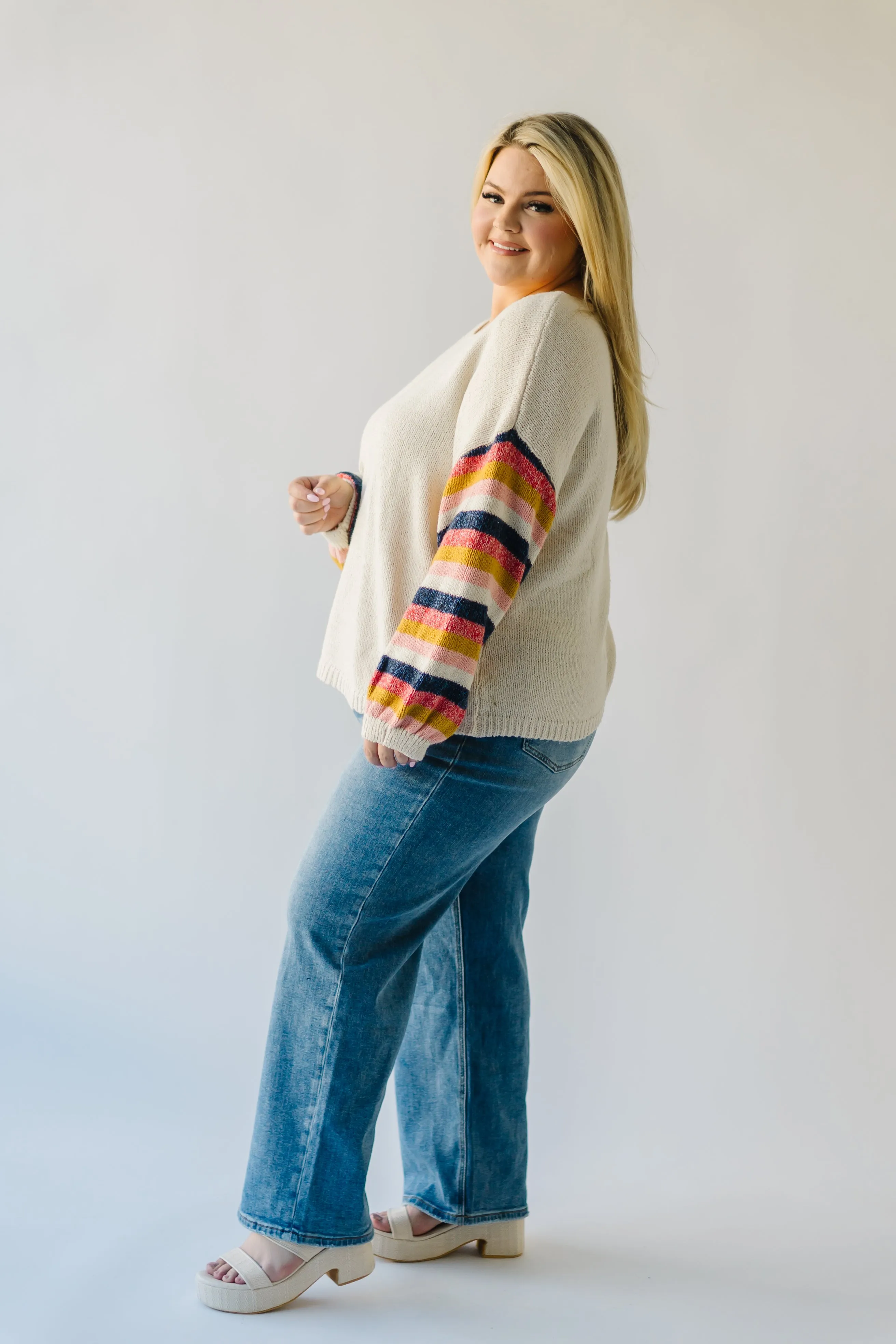 The Reden Woven Striped Sweater in Ivory Multi