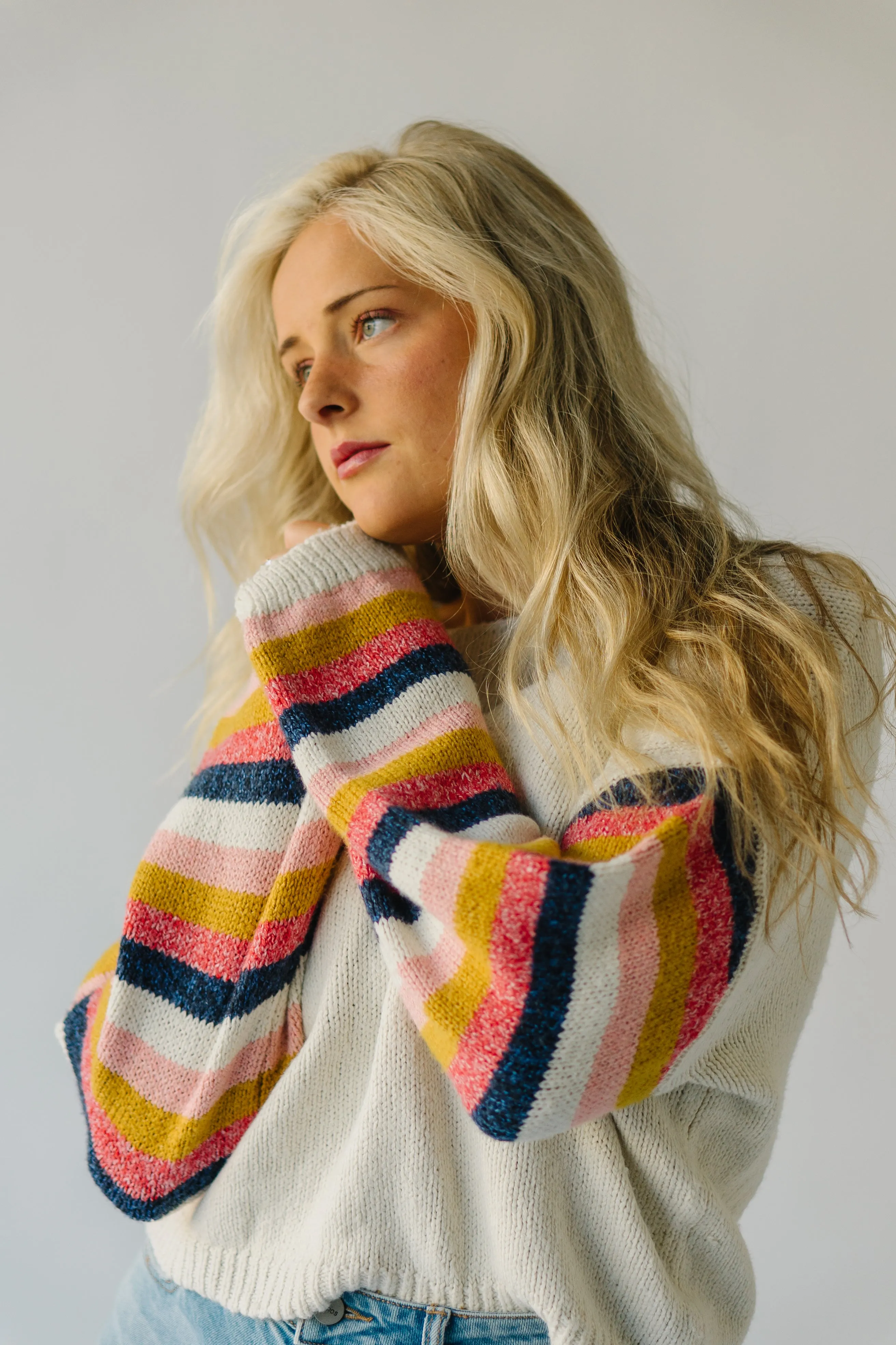 The Reden Woven Striped Sweater in Ivory Multi