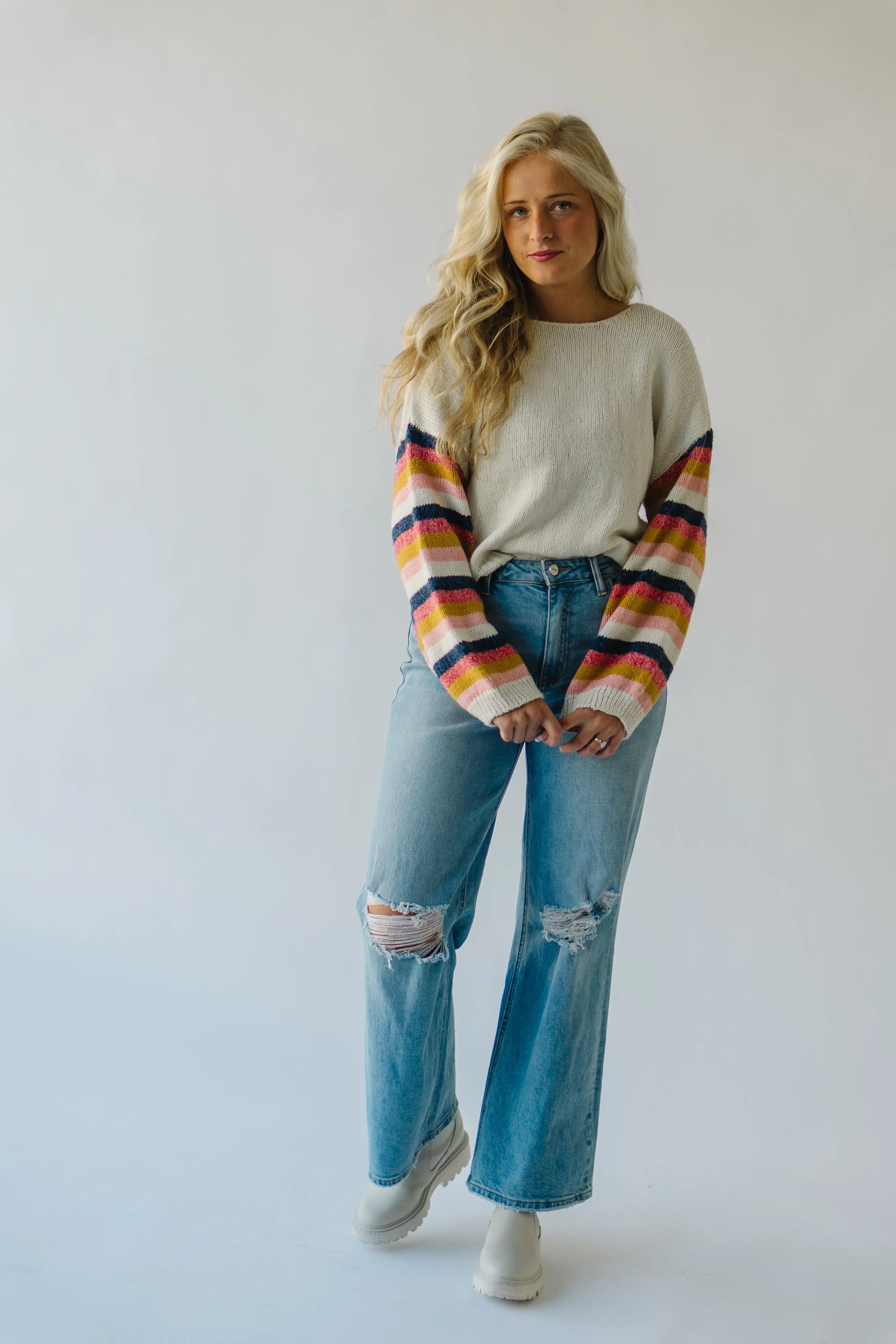 The Reden Woven Striped Sweater in Ivory Multi