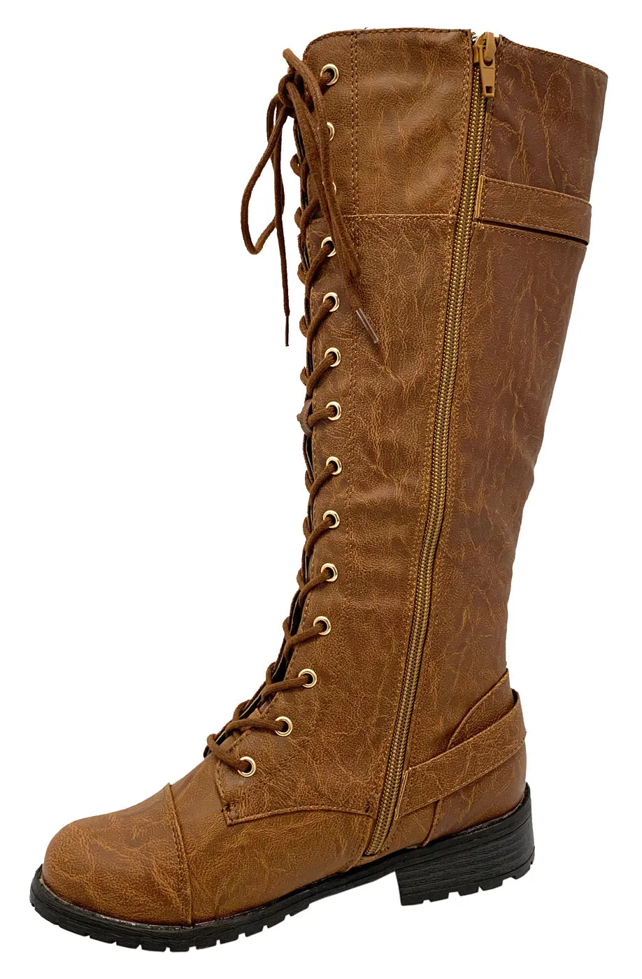 TIMBERLY-282 LACE UP TALL COMBAT BOOTS