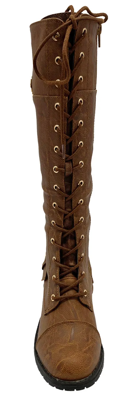 TIMBERLY-282 LACE UP TALL COMBAT BOOTS