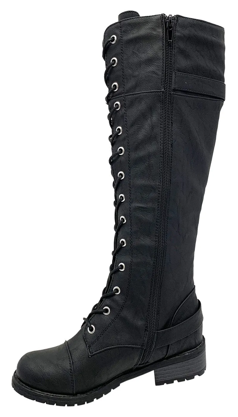 TIMBERLY-282 LACE UP TALL COMBAT BOOTS