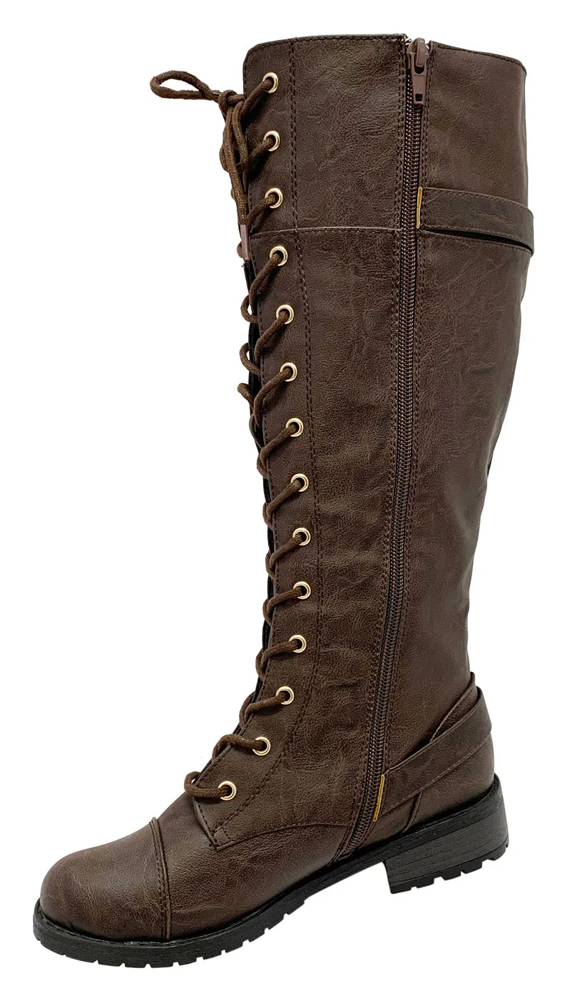 TIMBERLY-282 LACE UP TALL COMBAT BOOTS