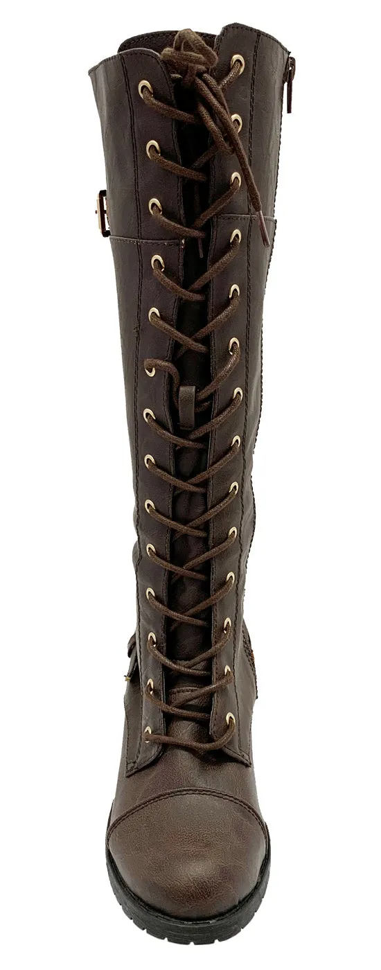 TIMBERLY-282 LACE UP TALL COMBAT BOOTS