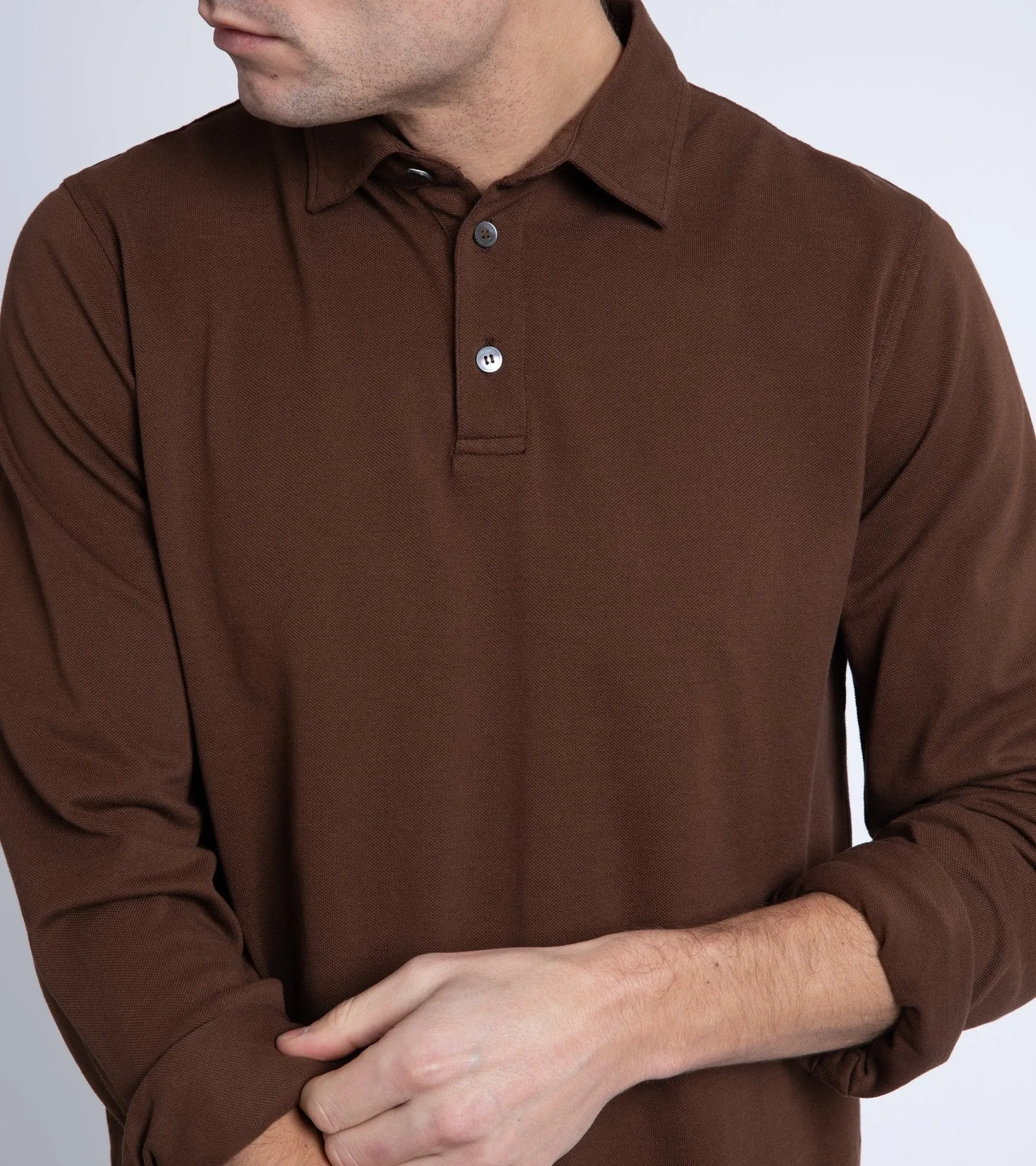 Trunk Moxon Long Sleeve Polo Shirt: Dark Brown