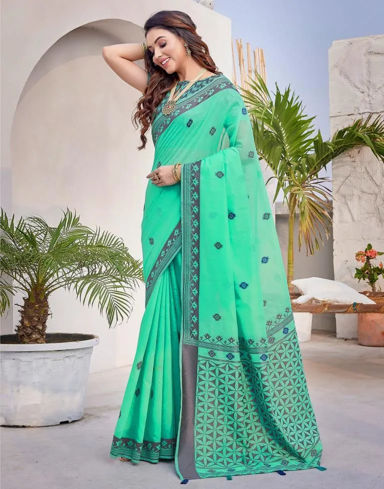 Turquoise Silk Plain Sarees