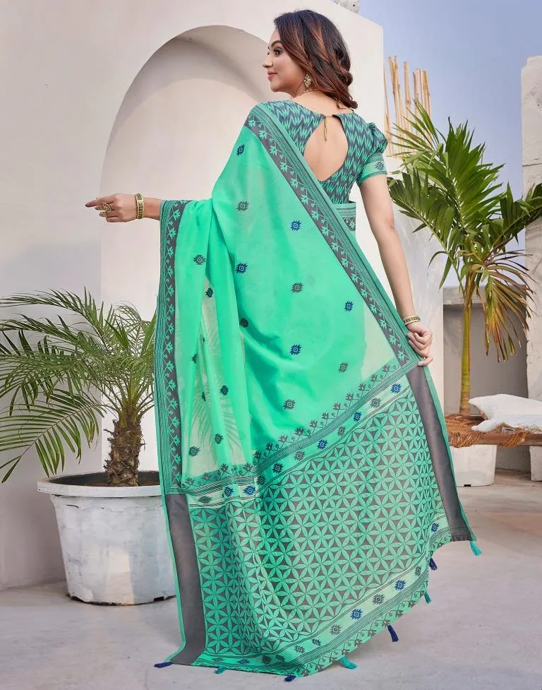 Turquoise Silk Plain Sarees